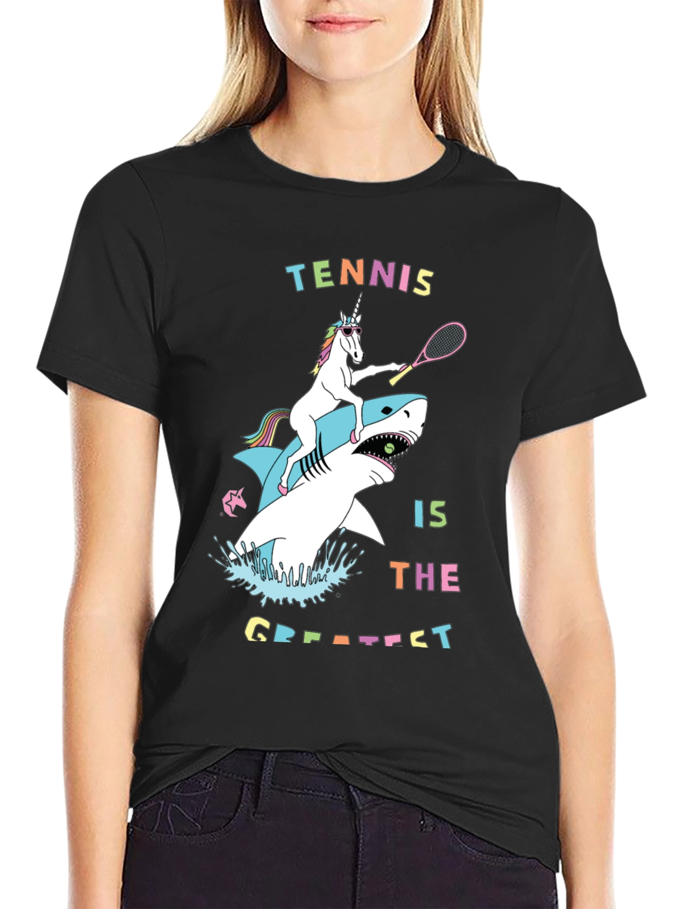 Black Tennis Unicorn Shark T-Shirt - The Greatest Tee! view 2