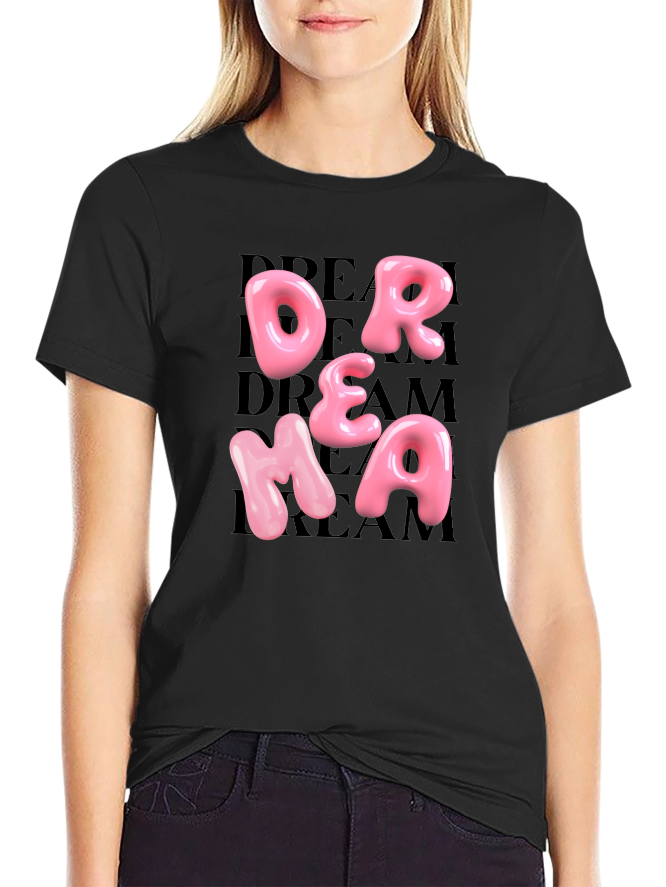 Black Dream Pink Letter Graphic Black T-Shirt view 2