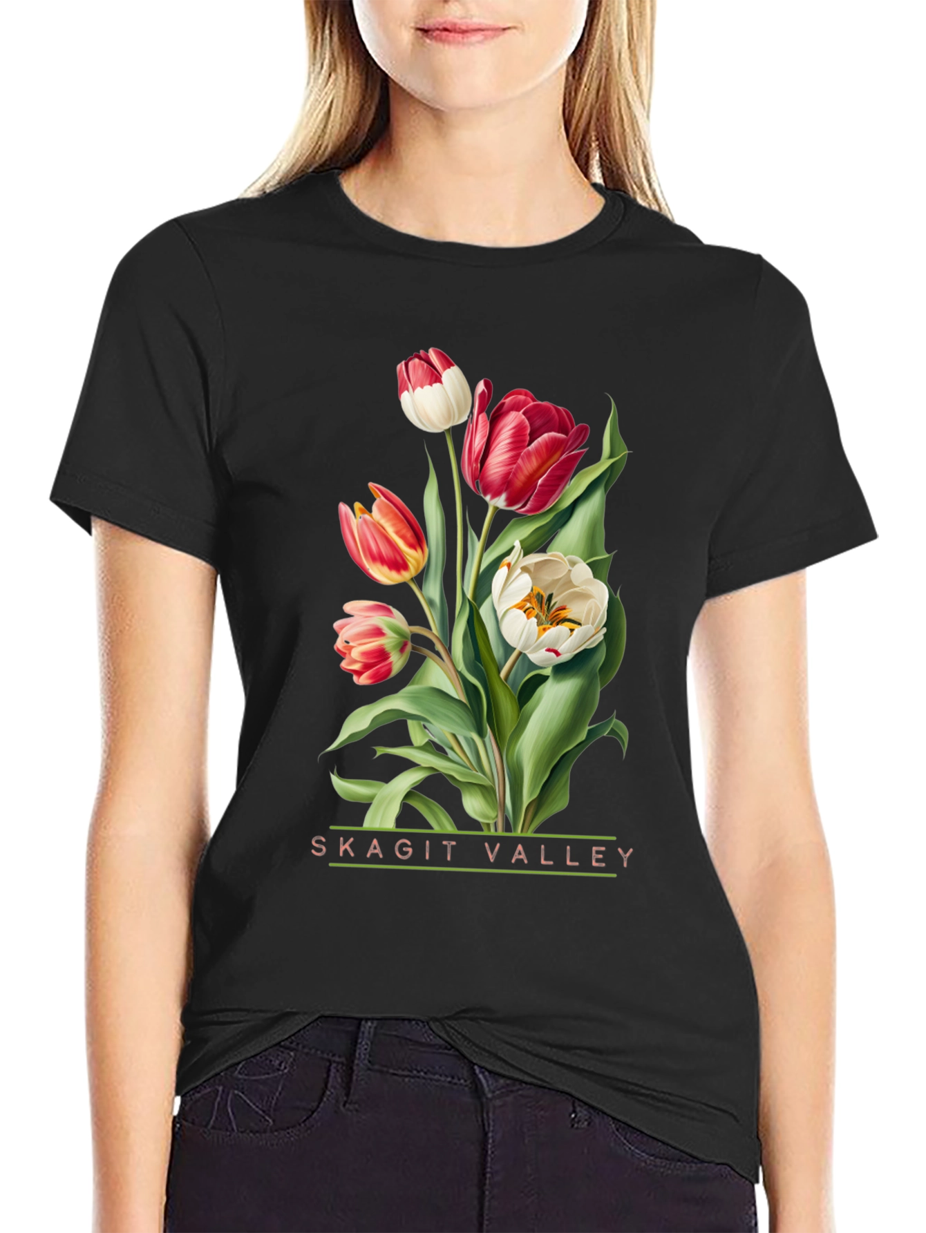 Black Skagit Valley Tulips Graphic Tee view 2