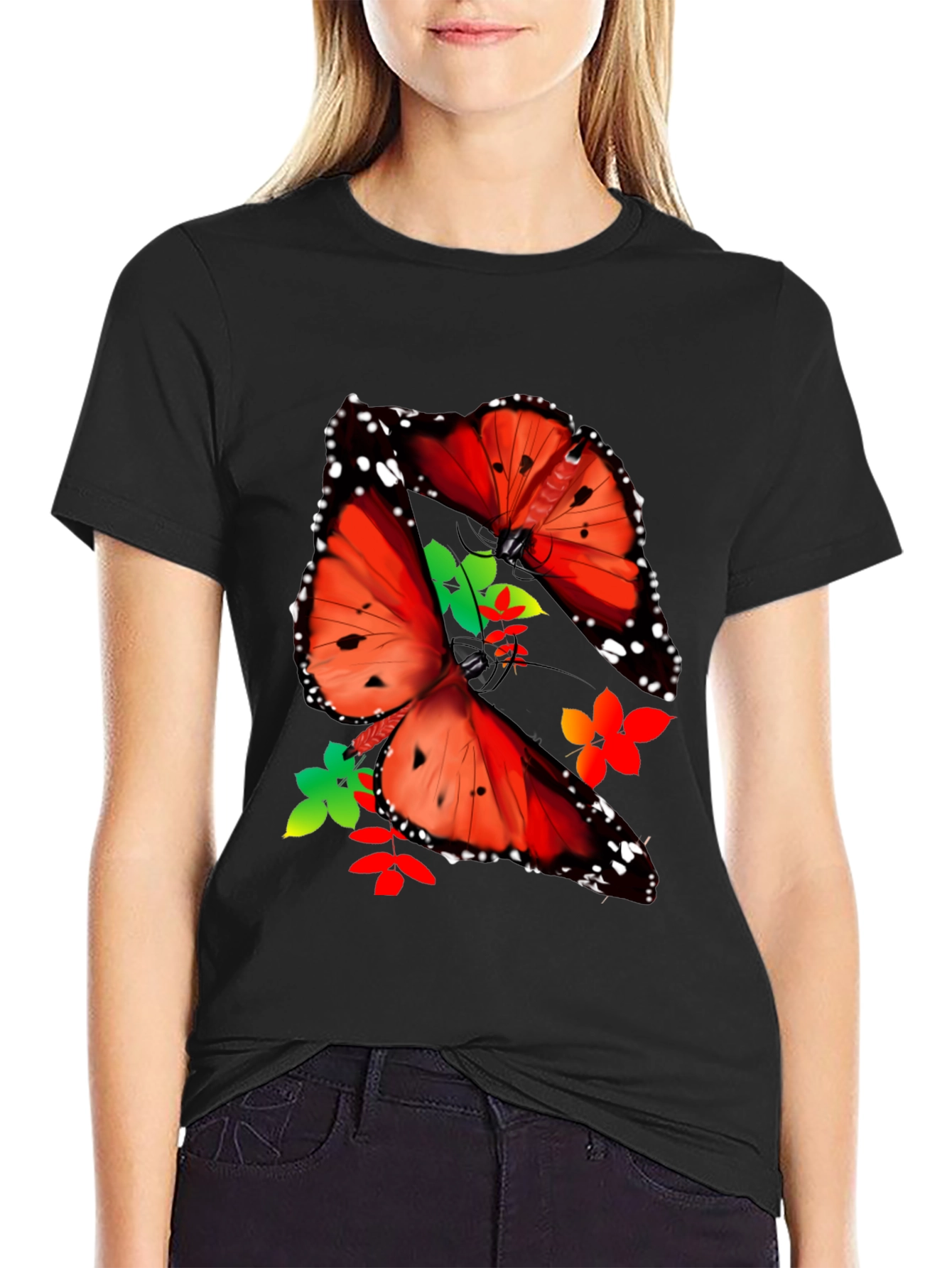 Black Butterfly Graphic Print T-Shirt view 2