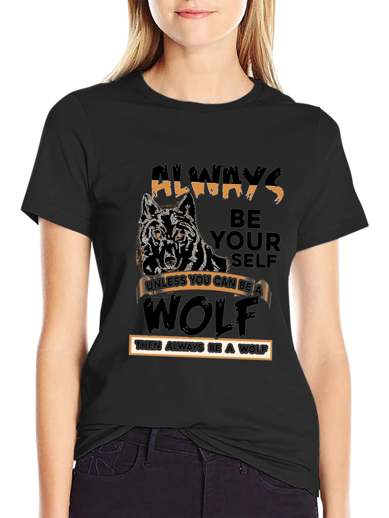 Black Always Be Yourself Wolf Graphic Tee view 2