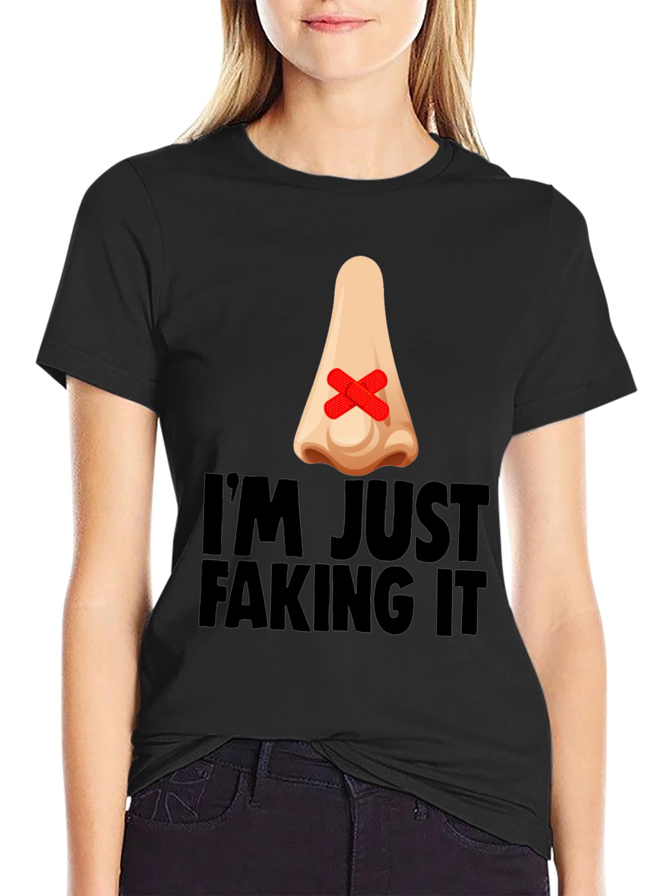 Black I'm Just Faking It Graphic T-Shirt view 2