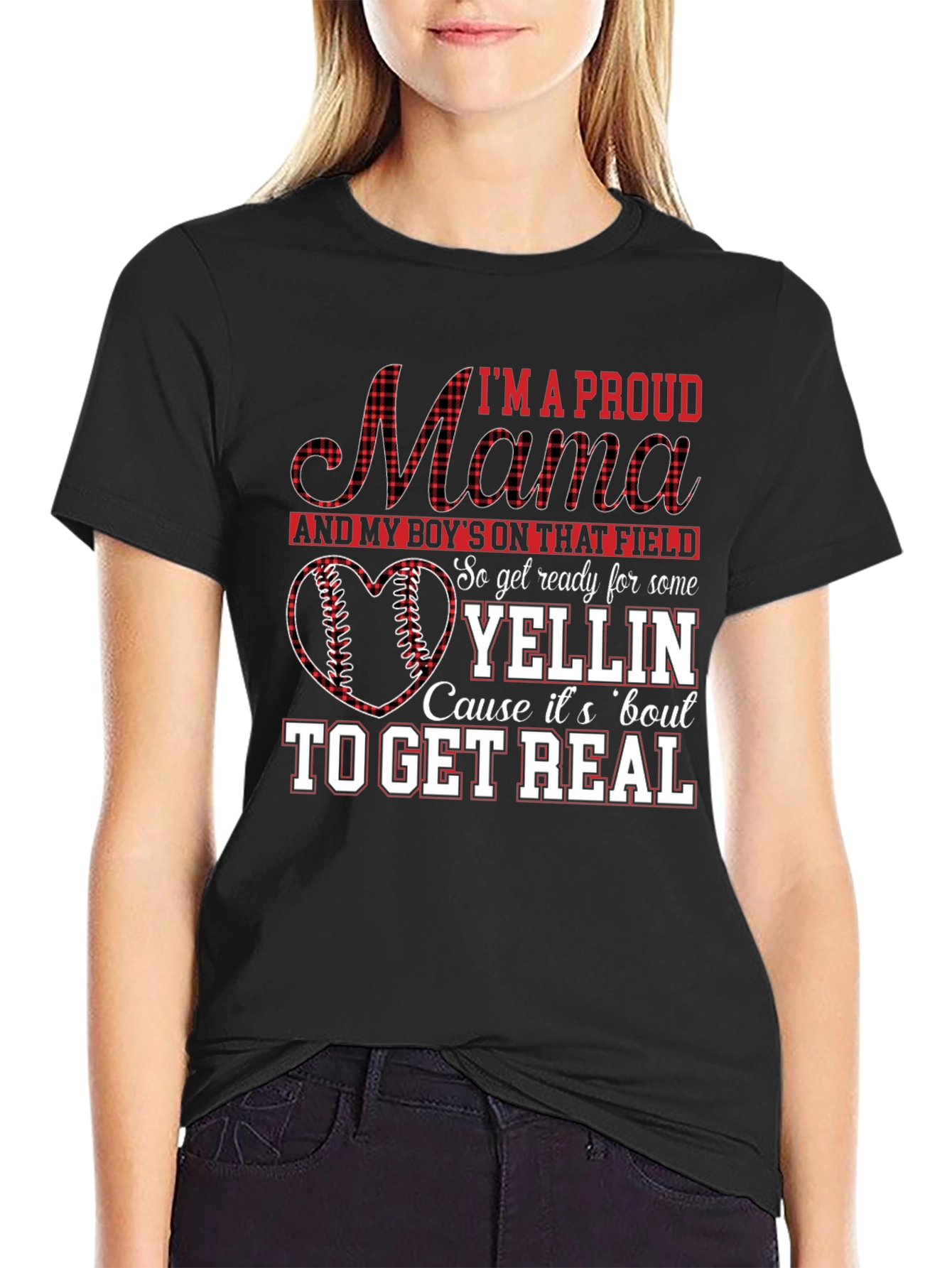 Black Proud Baseball Mama T-Shirt view 2