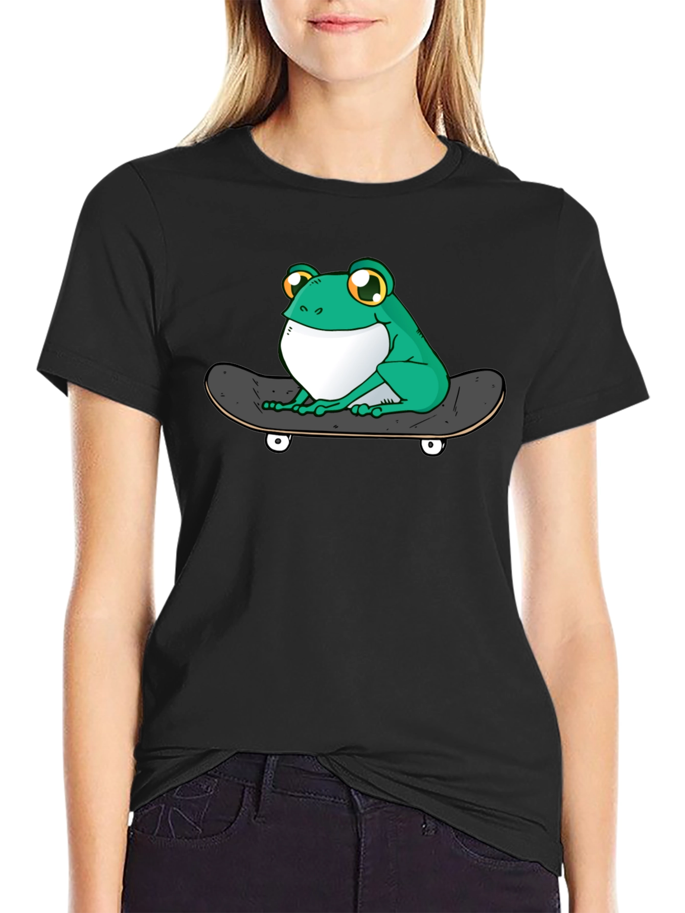Black Frog on Skateboard T-Shirt - Cool Graphic Tee view 2