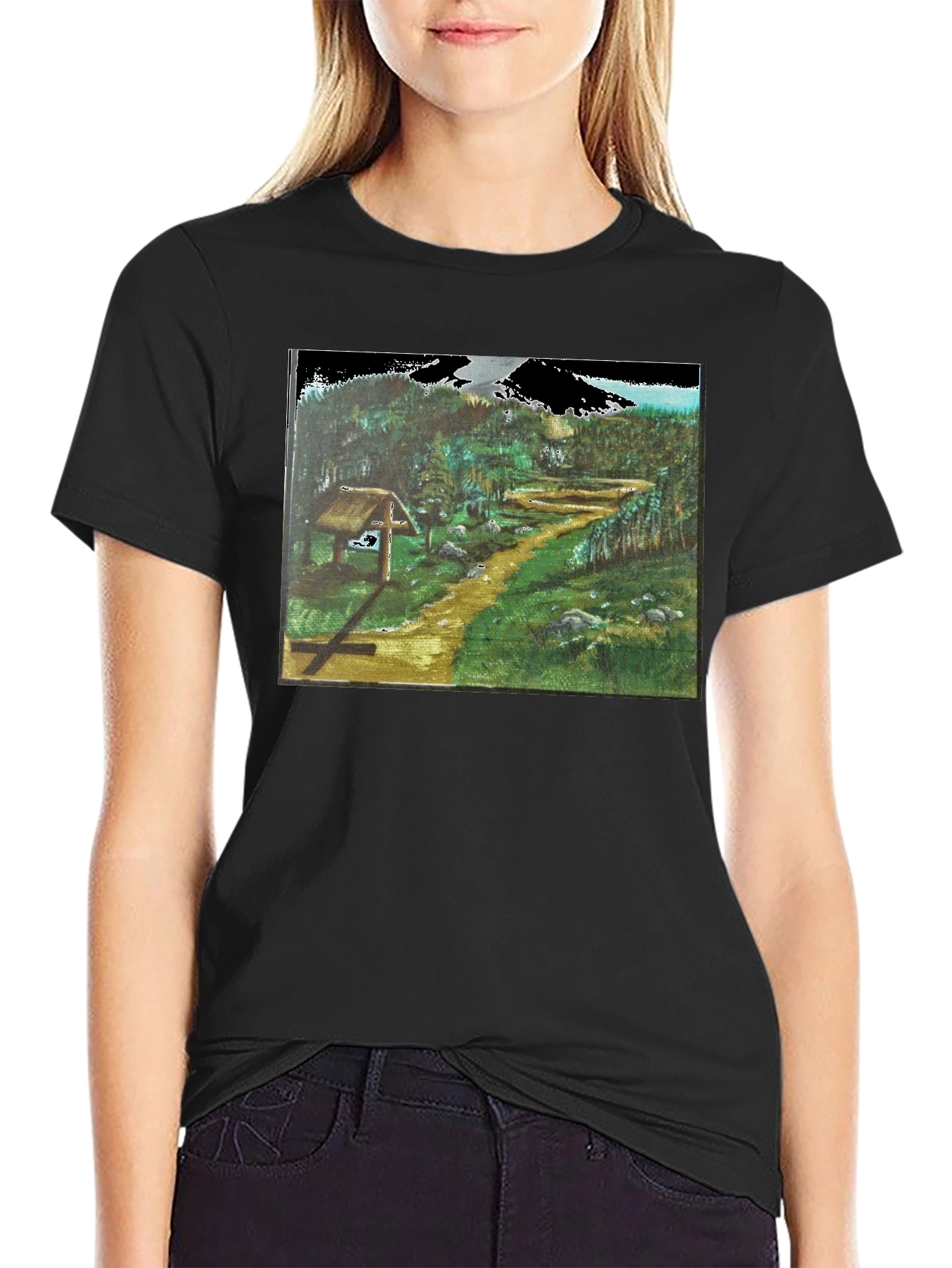 Black Nature Path Graphic Tee - Black Cotton Blend view 2