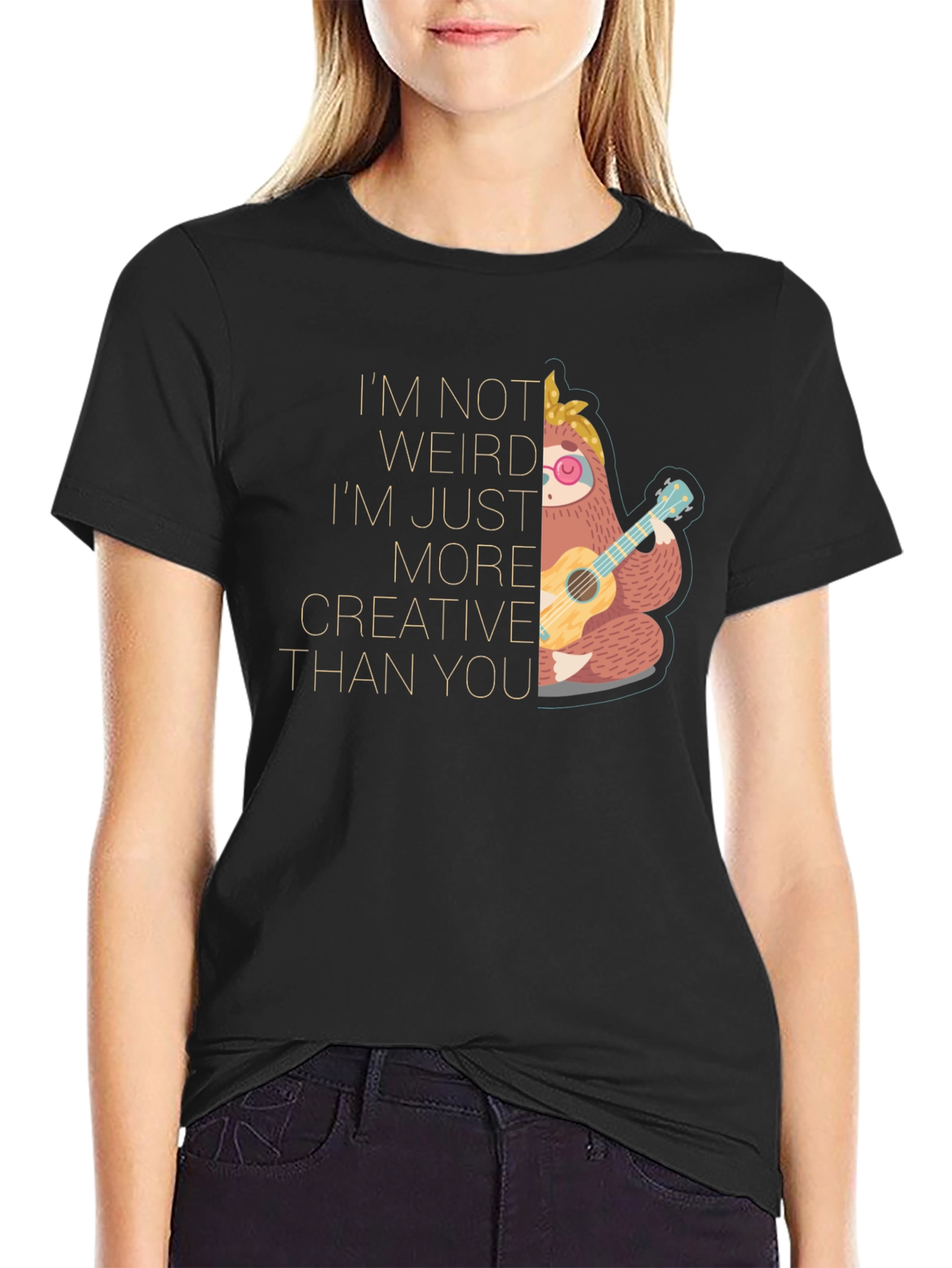 Black Creative Sloth T-Shirt - Unique Graphic Tee view 2