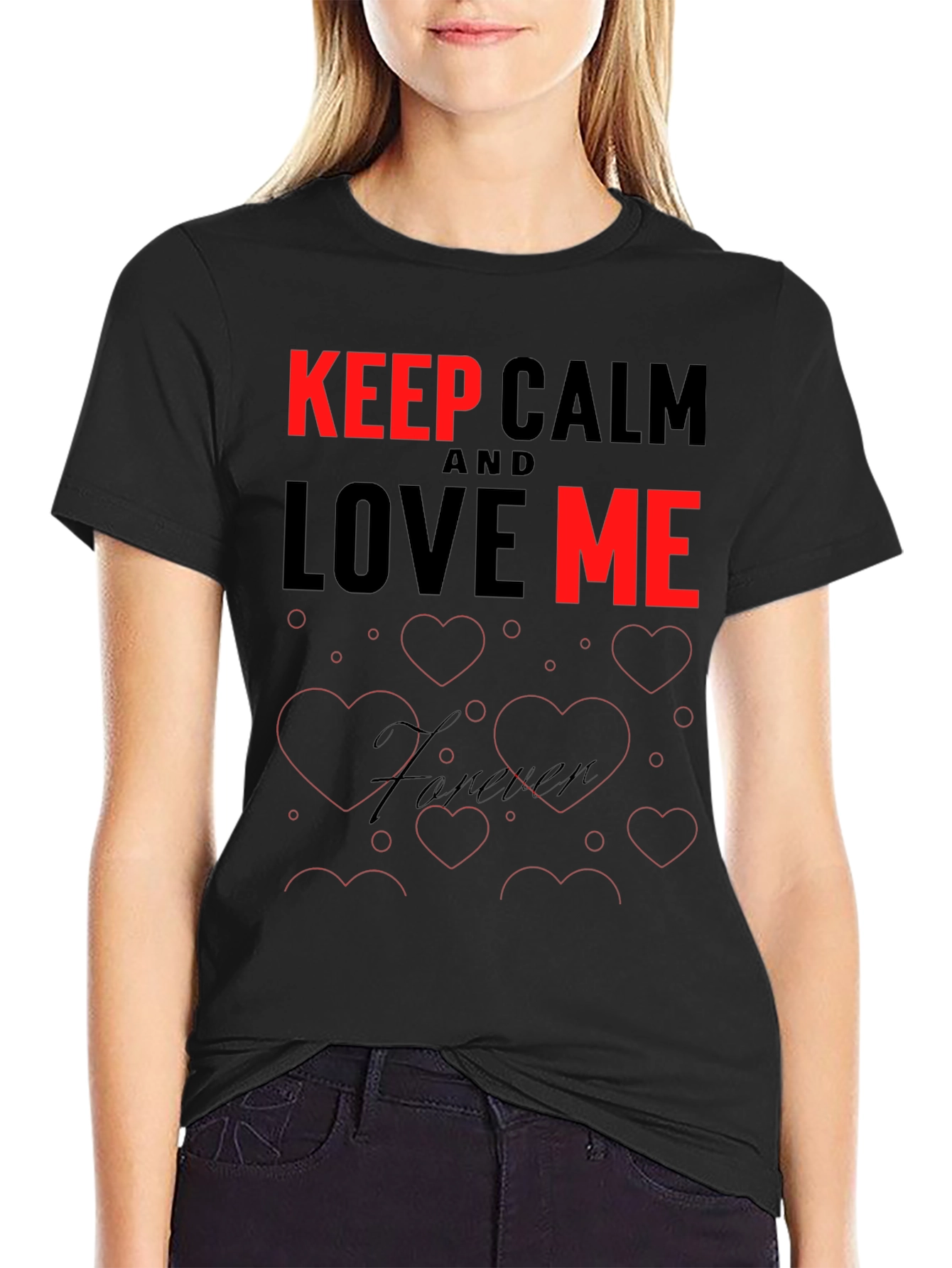 Black Keep Calm and Love Me T-Shirt view 2