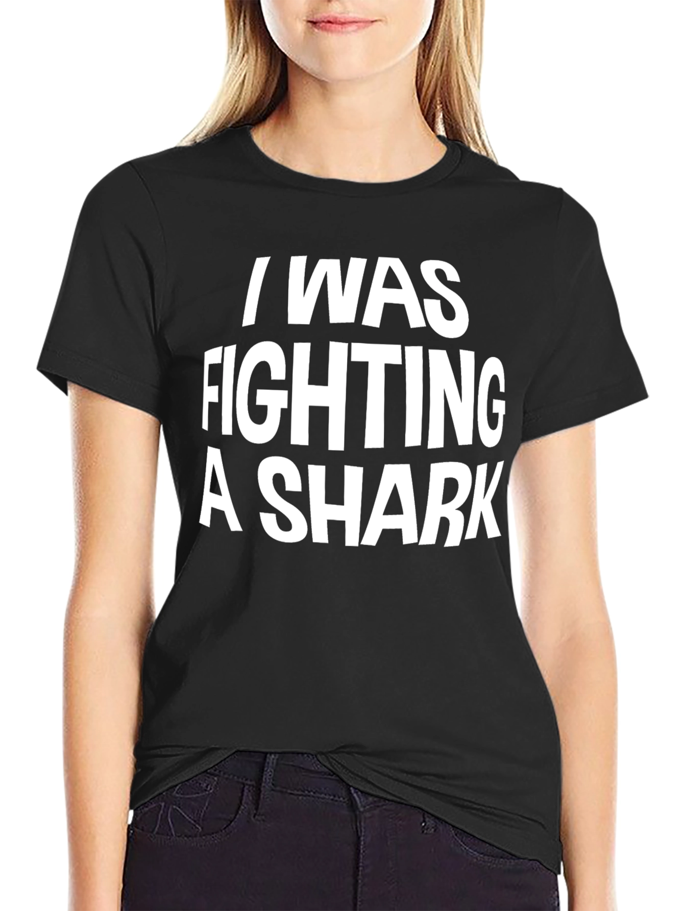 Black I Was Fighting A Shark Black Graphic Tee view 2