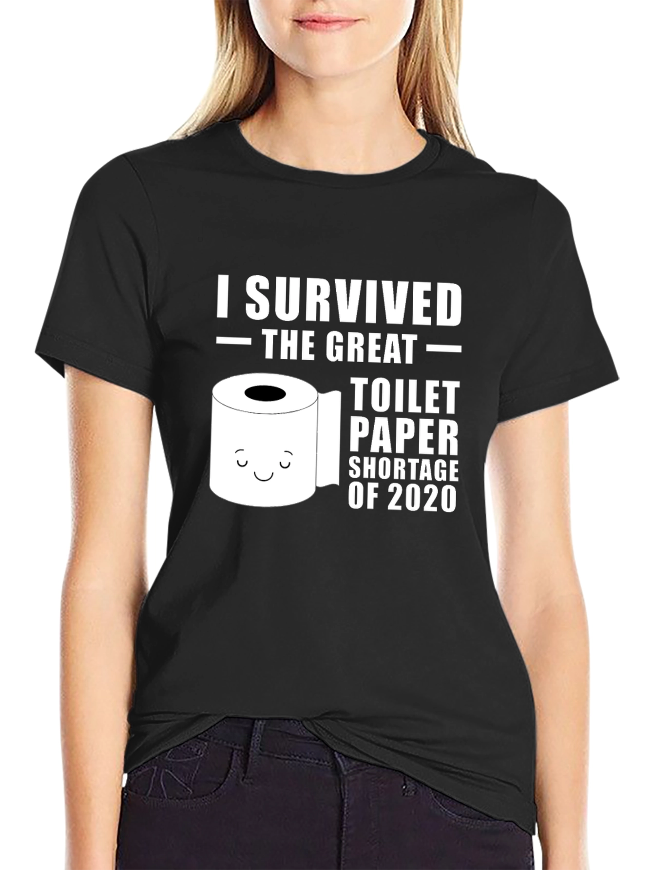 Black I Survived Toilet Paper Shortage 2020 Black T-Shirt view 2
