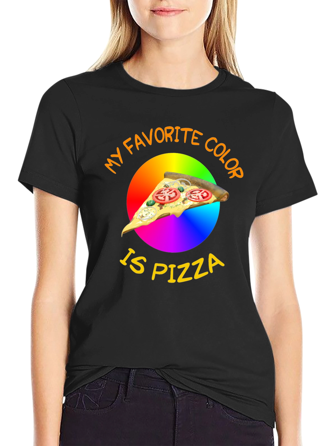 Black My Favorite Color is Pizza T-Shirt view 2