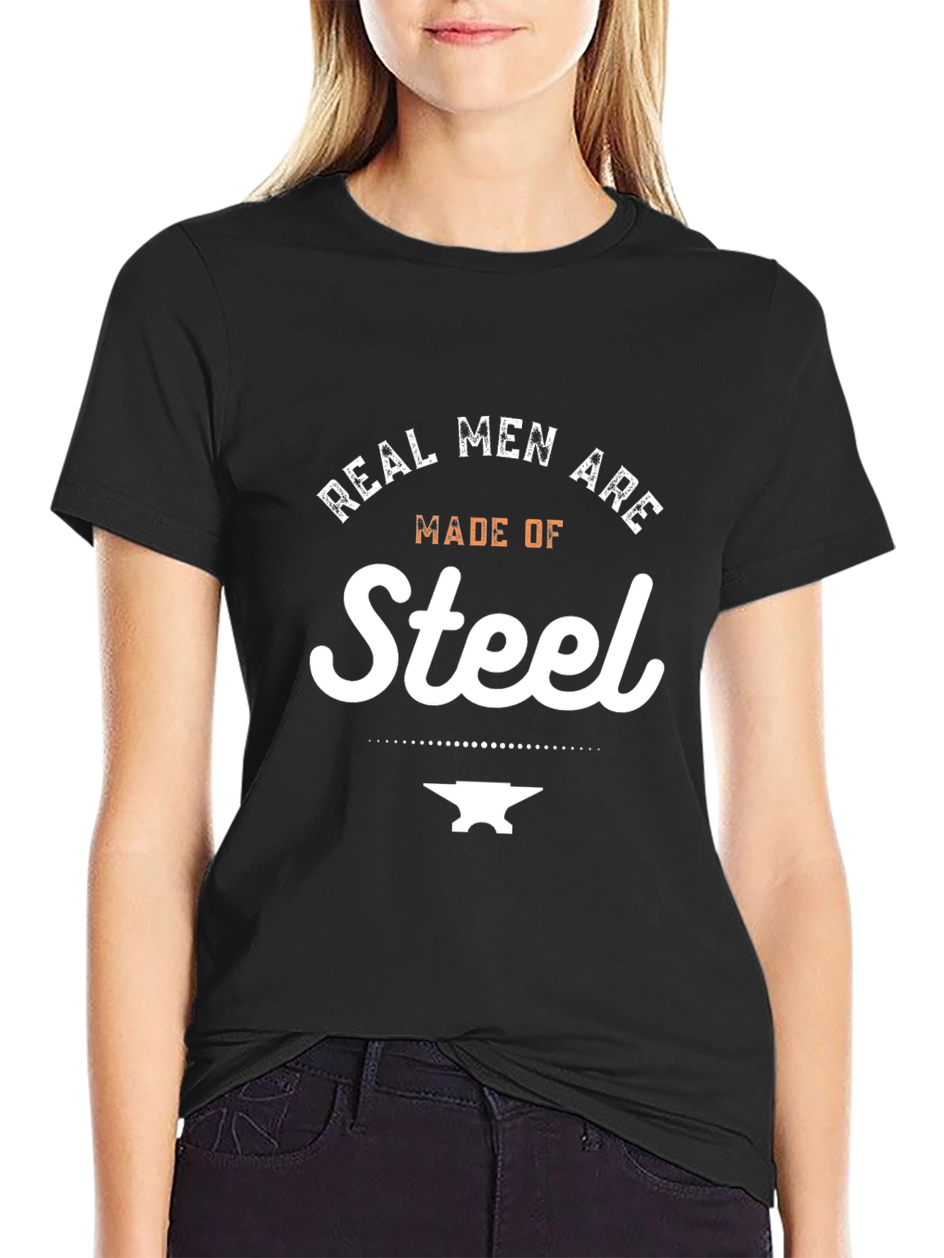 Black Real Men Are Made of Steel Graphic Tee - Black view 2