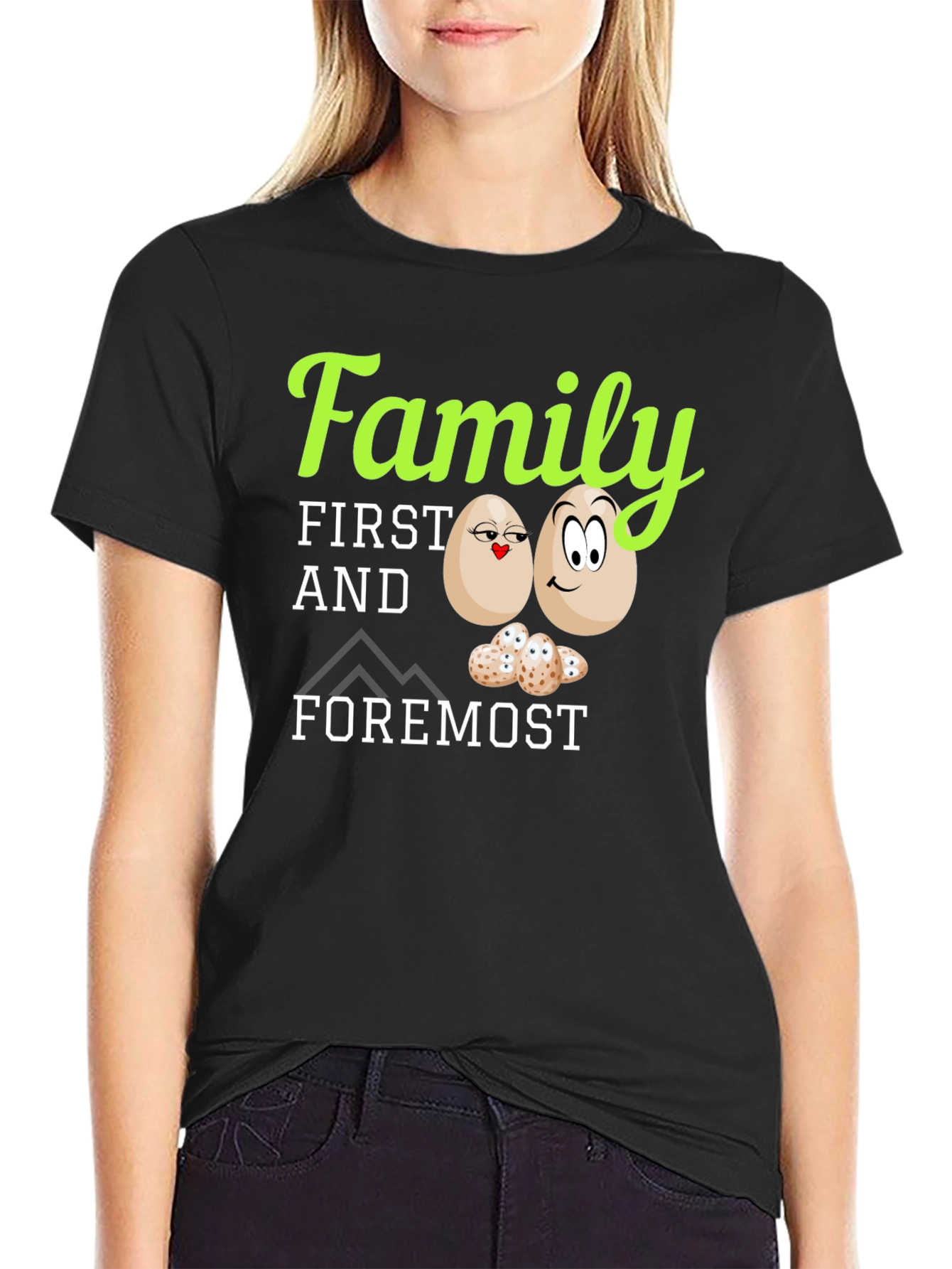 Black Family First T-Shirt - Cute Egg Design view 2