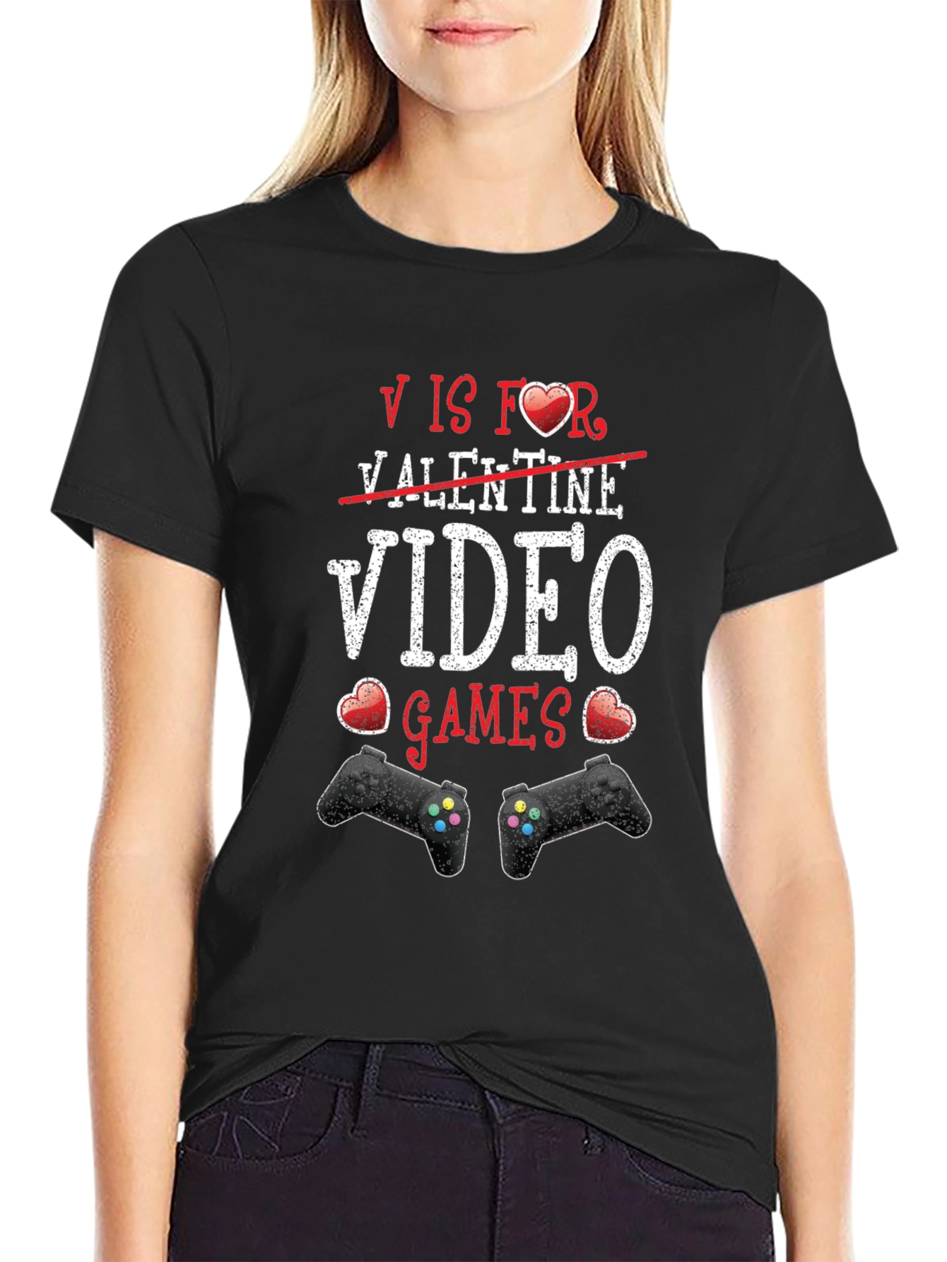 Black Video Games Valentine's T-Shirt view 2