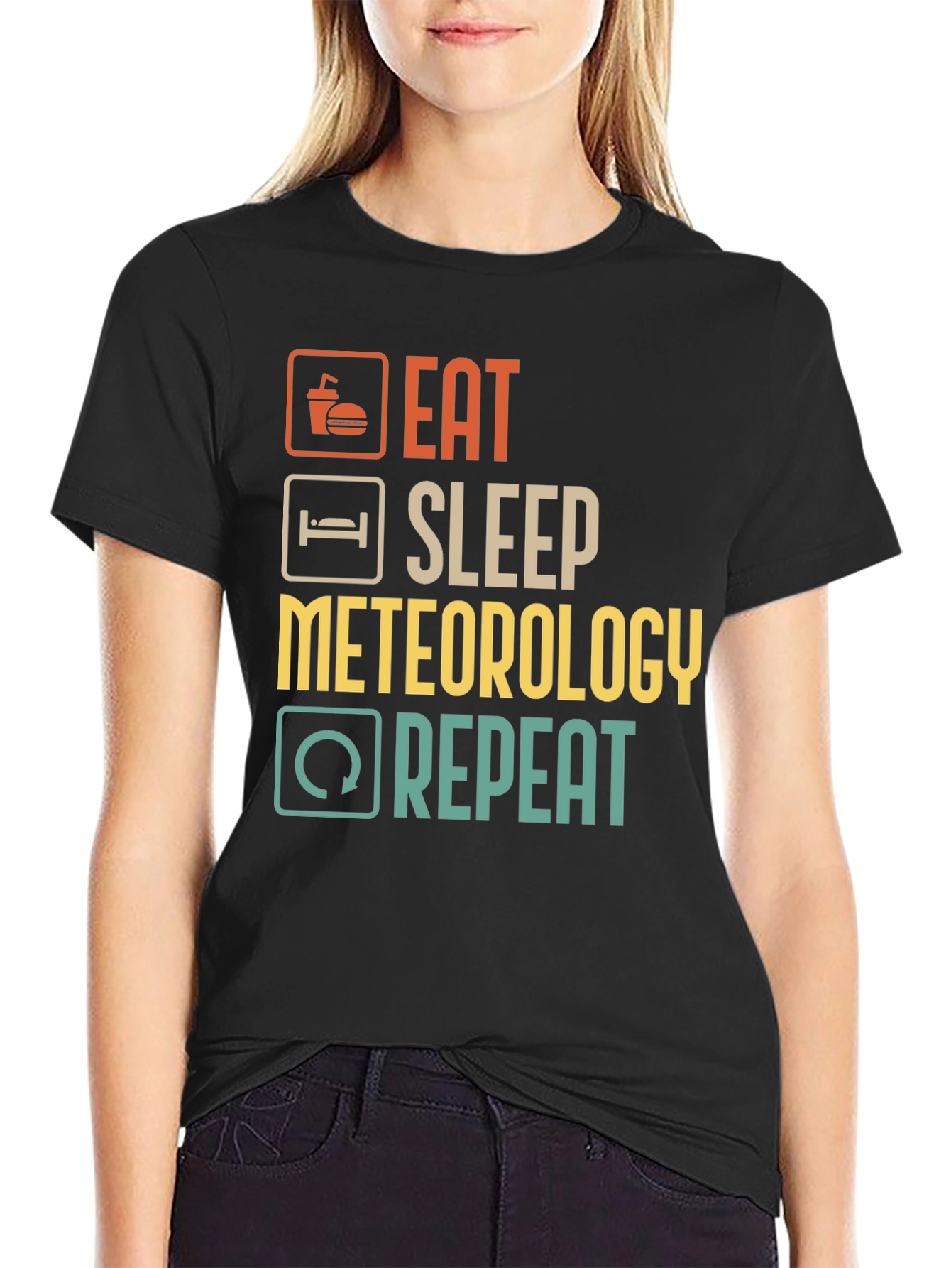 Black Eat Sleep Meteorology Repeat T-Shirt view 2