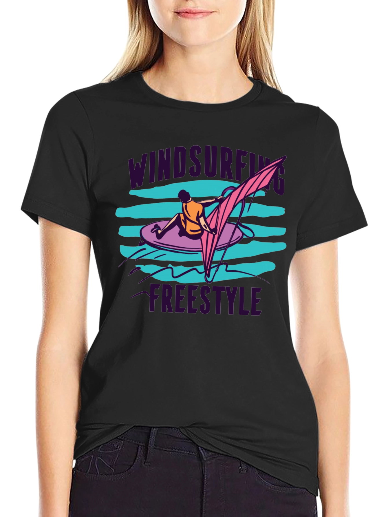 Black Windsurfing Freestyle Black T-Shirt view 2