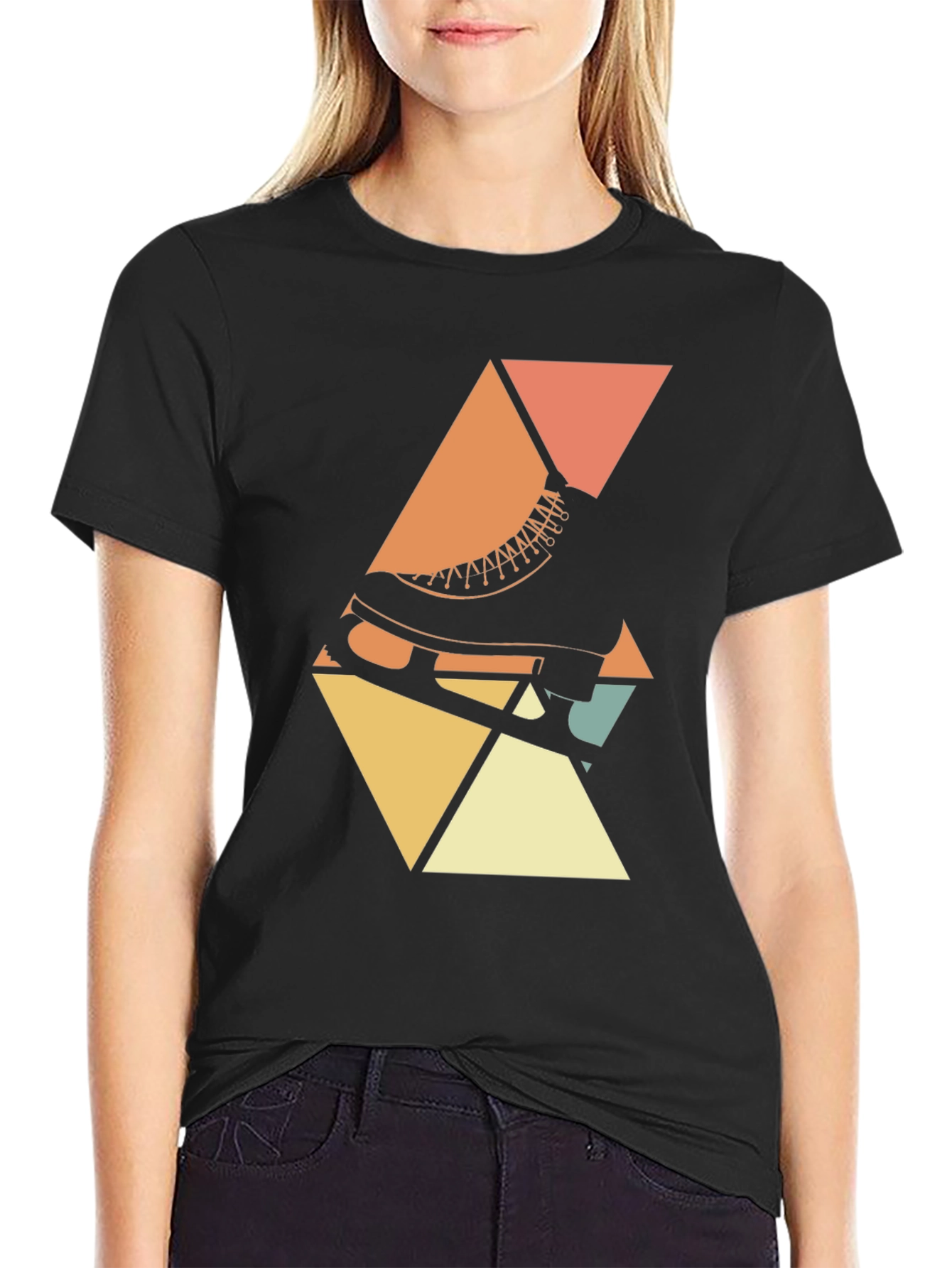 Black Retro Skate T-Shirt - Geometric Design view 2