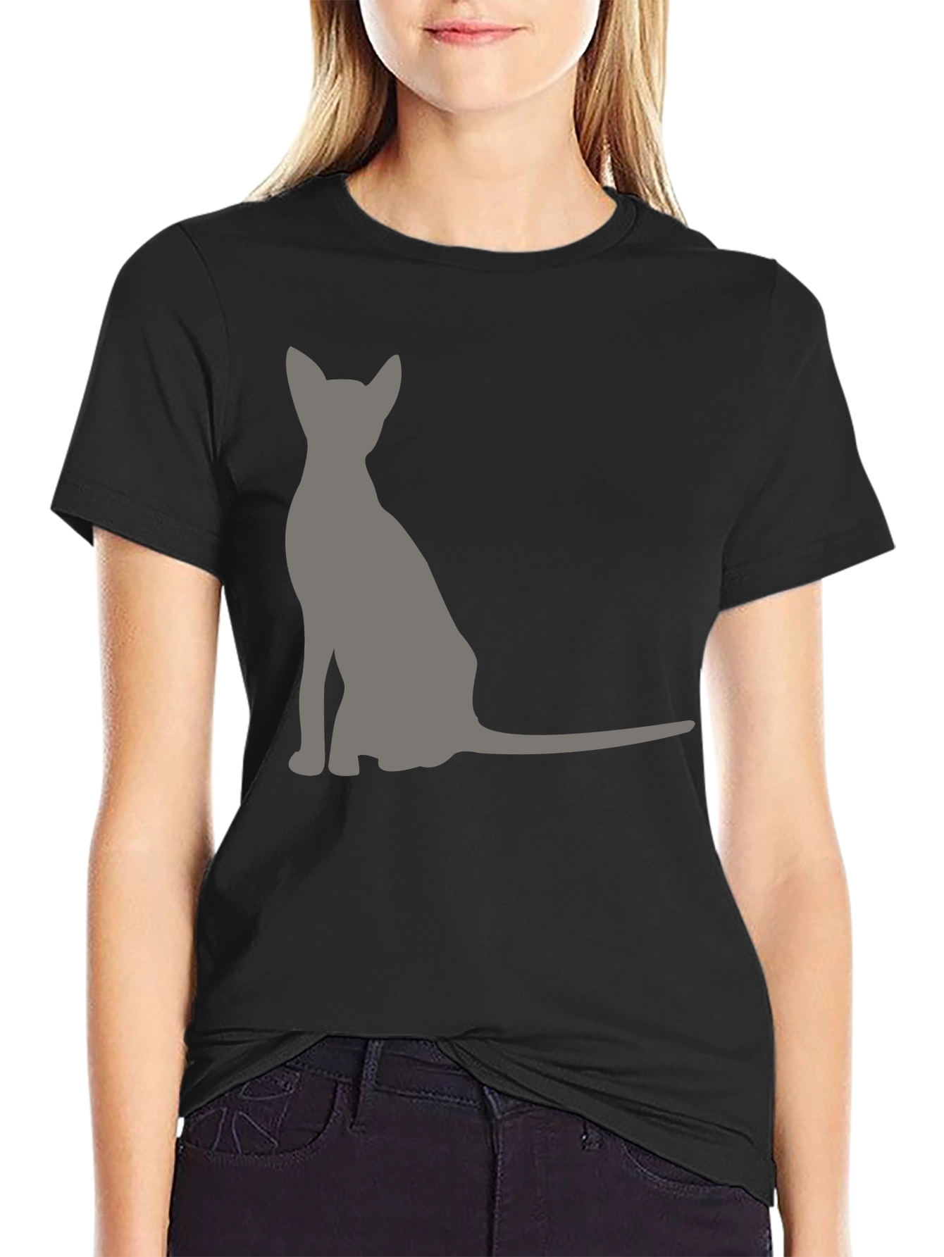 Black Cool Cat Silhouette Graphic Tee - Black view 2