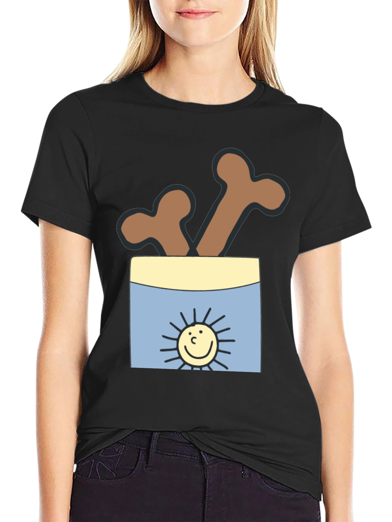 Black Funny Bone T-Shirt - Cartoon Style Graphic Tee view 2