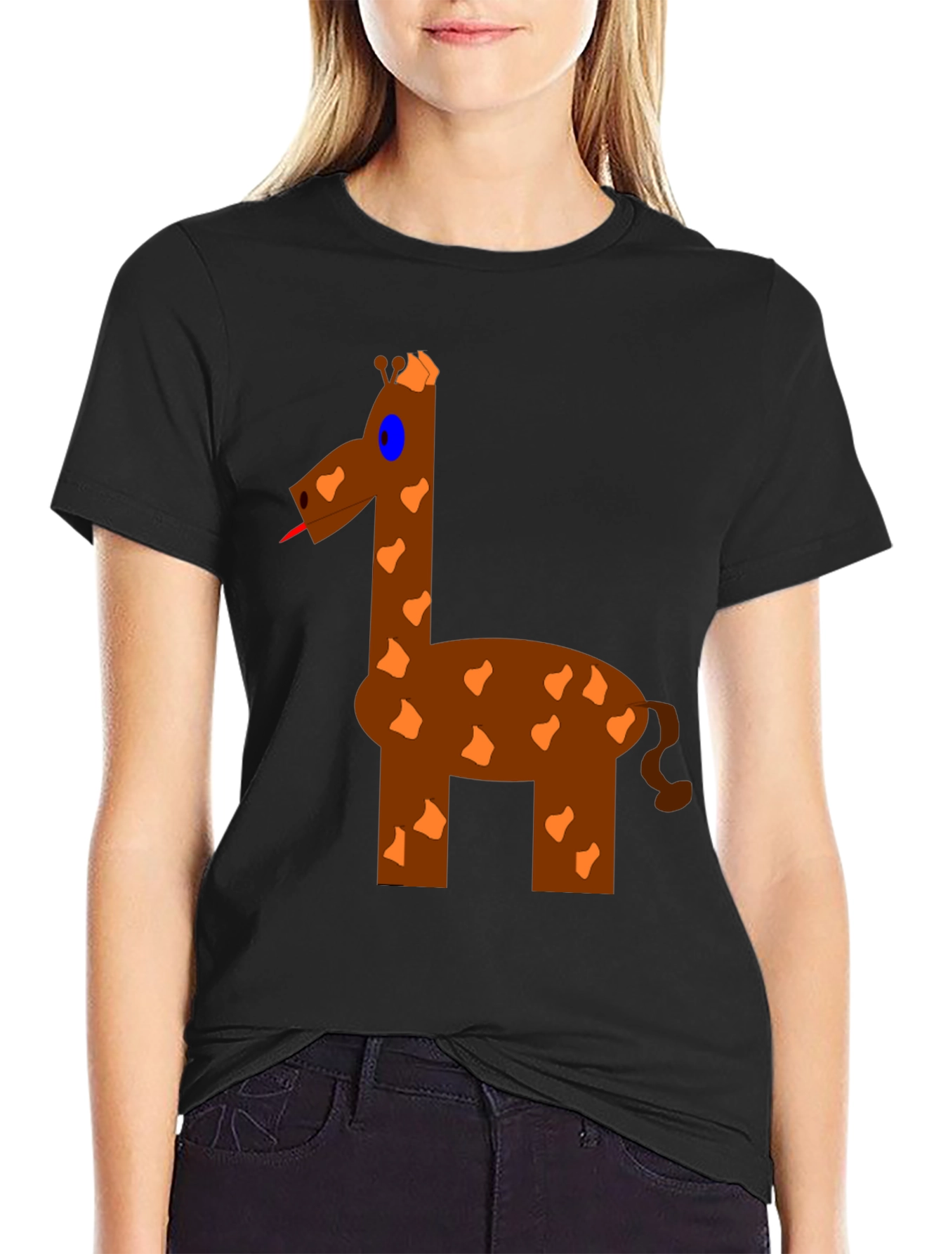 Black Funny Giraffe Graphic T-Shirt - Black Cotton Tee view 2
