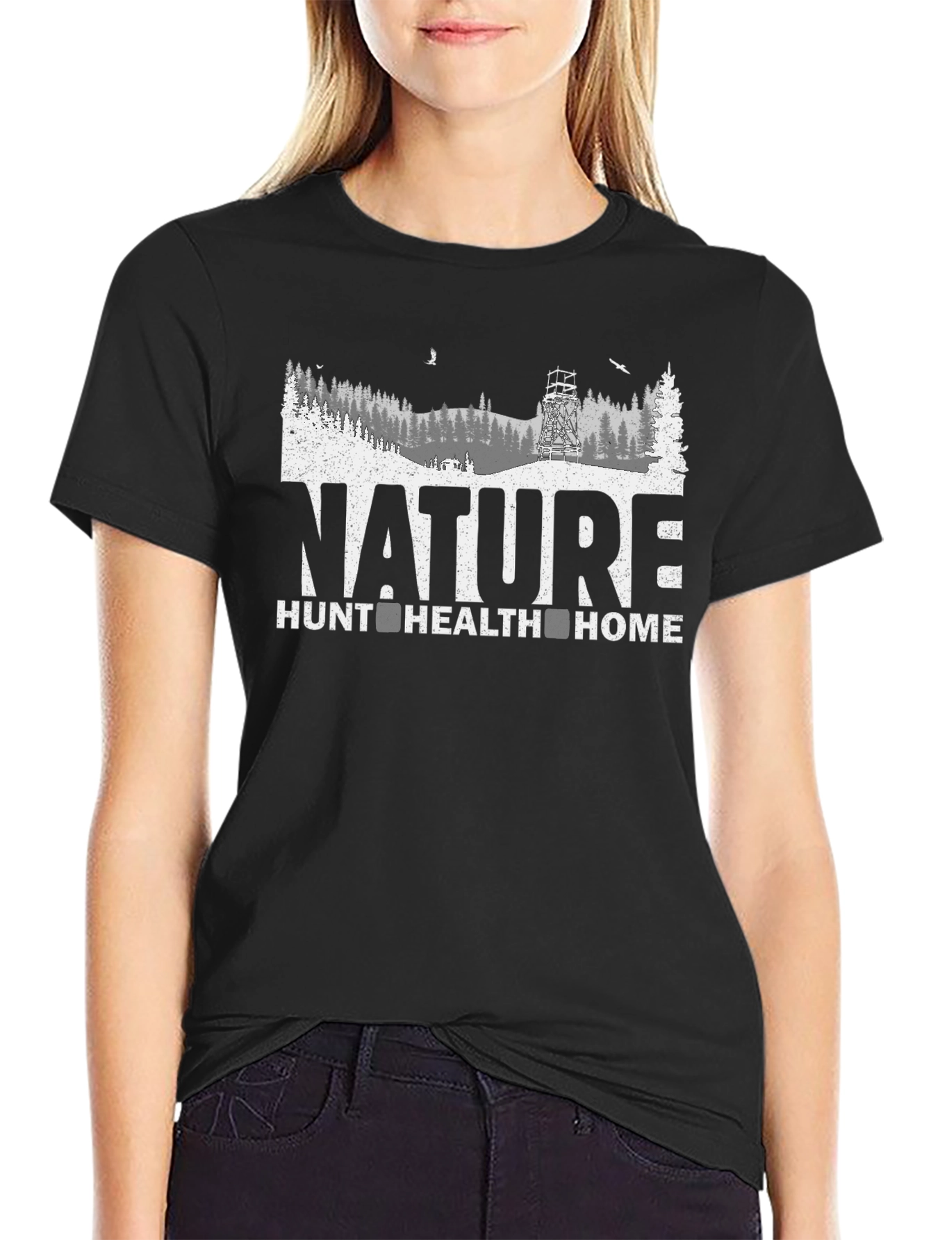 Black Nature Hunt Health Home Graphic Tee view 2