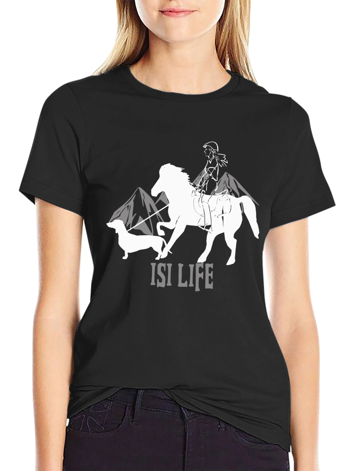 Black ISI Life Black T-Shirt - Horse & Dog Design view 2