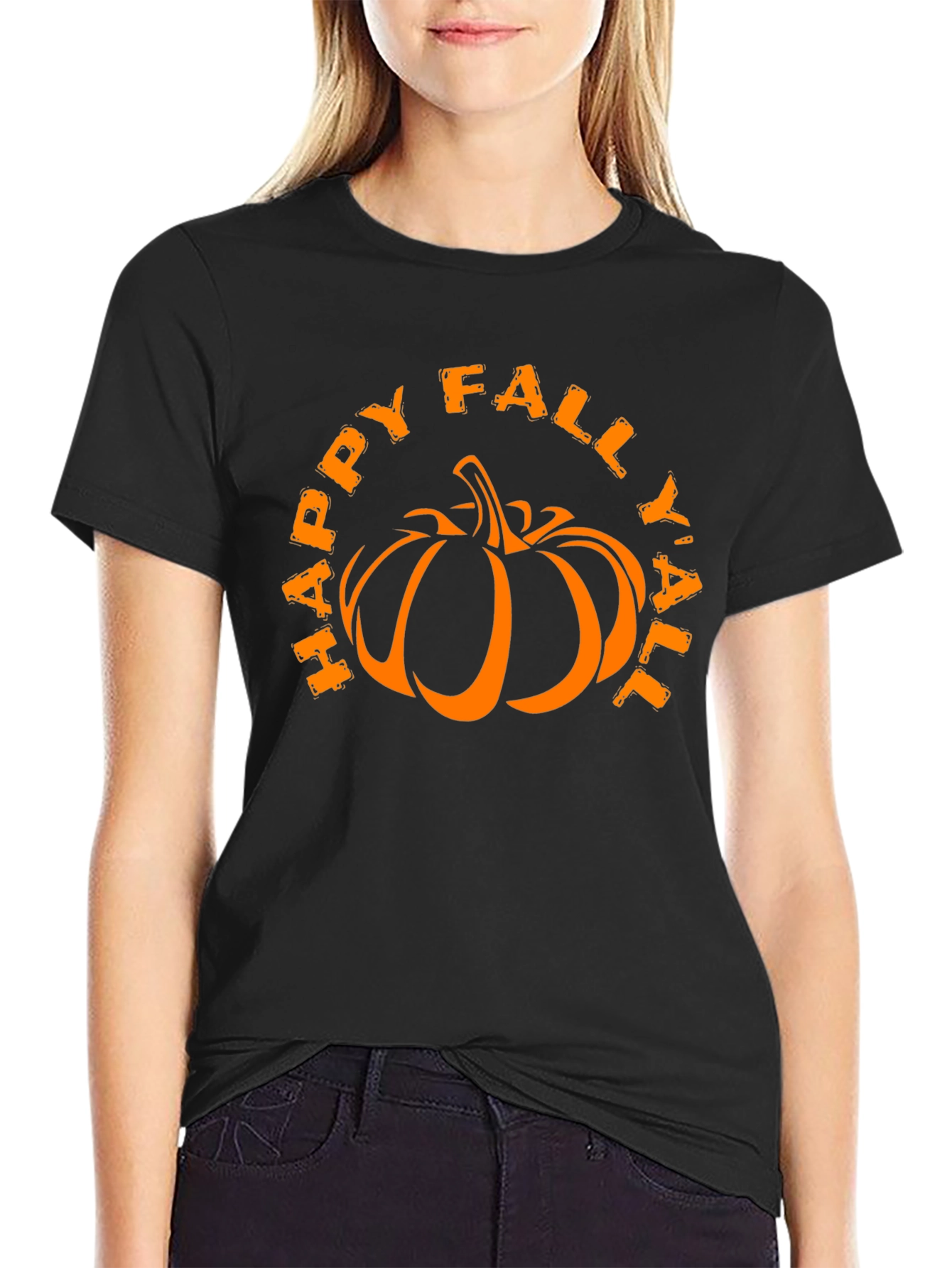 Black Happy Fall Y'all Pumpkin Graphic T-Shirt view 2