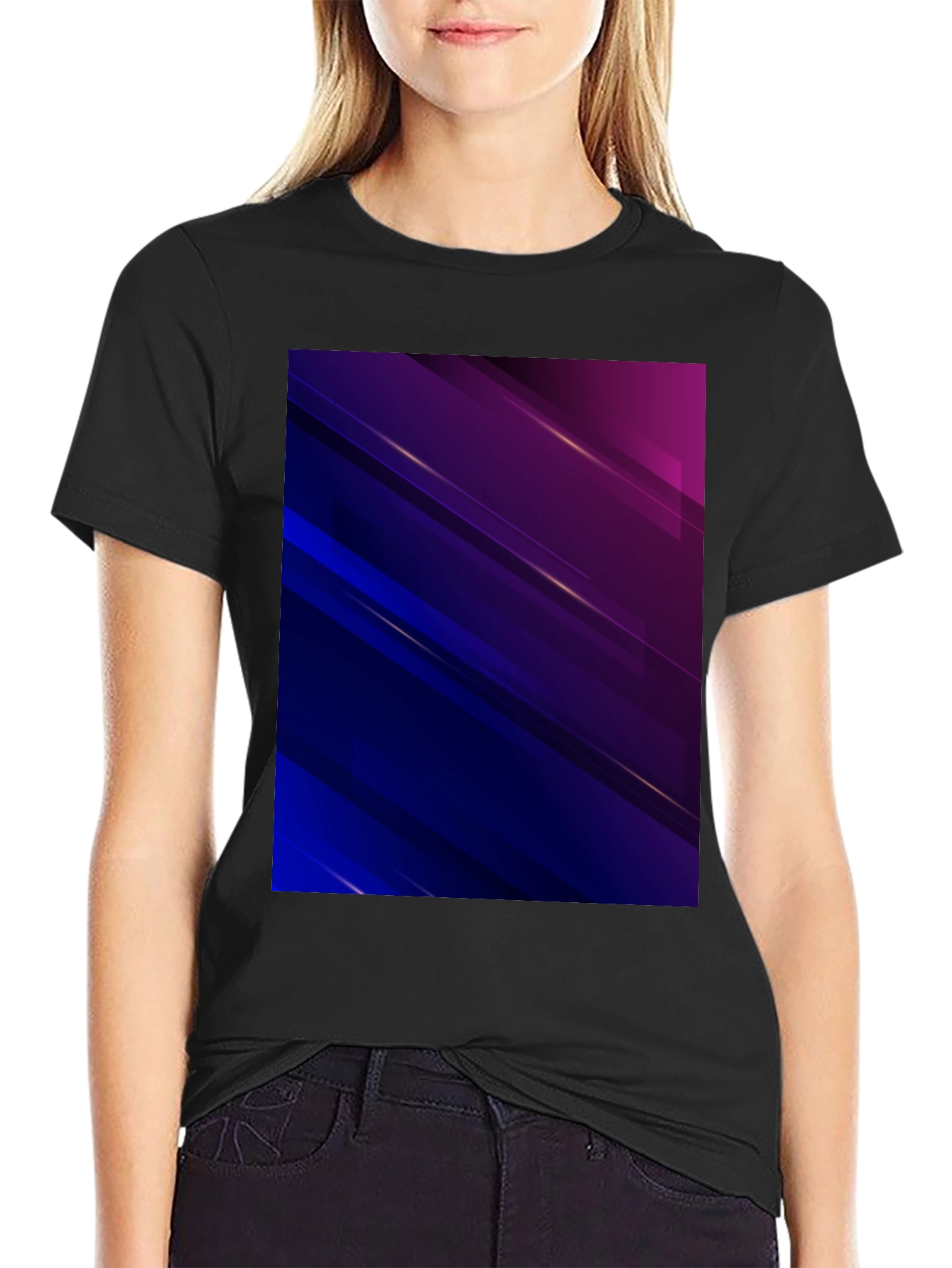 Black Abstract Geometric Black T-Shirt view 2