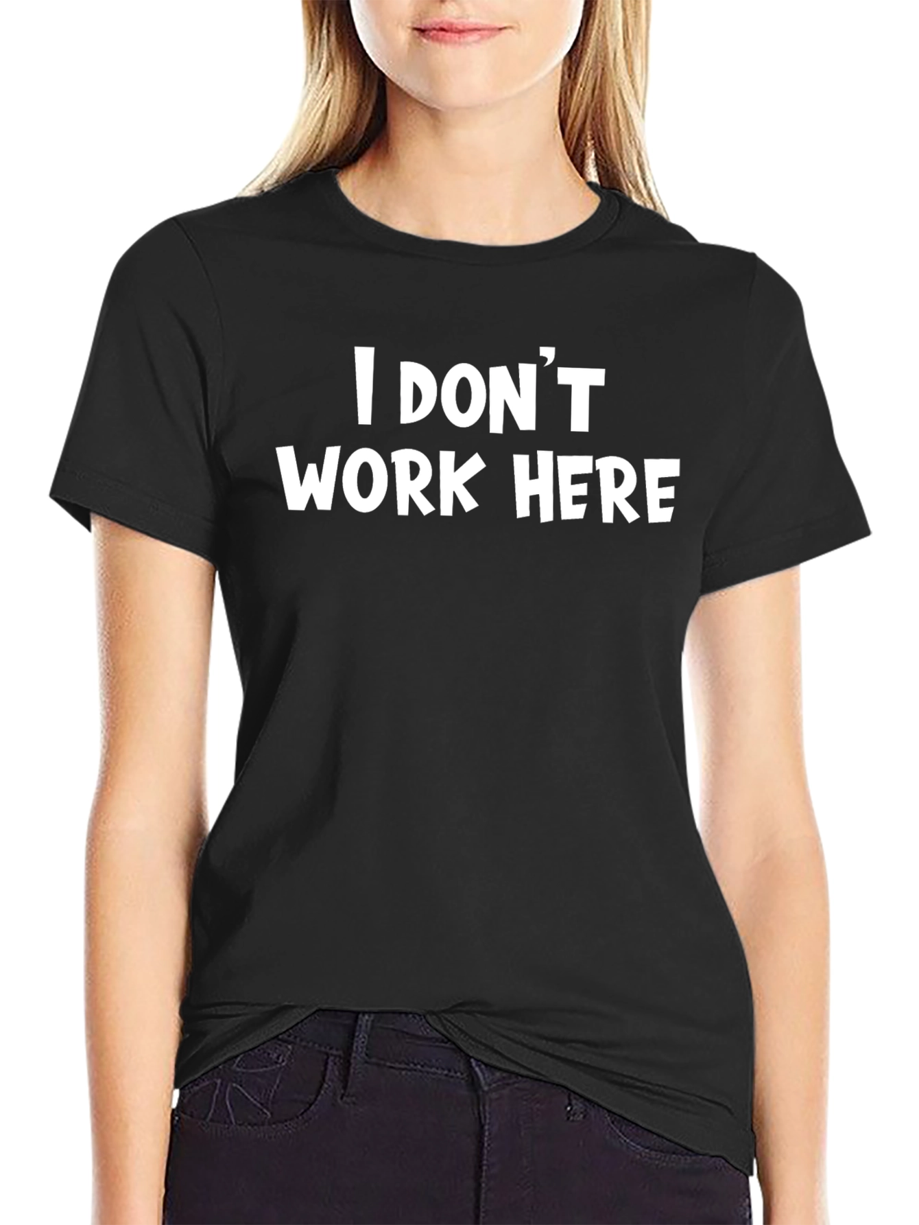 Black I Don't Work Here Graphic Tee - Funny Slogan T-Shirt view 2