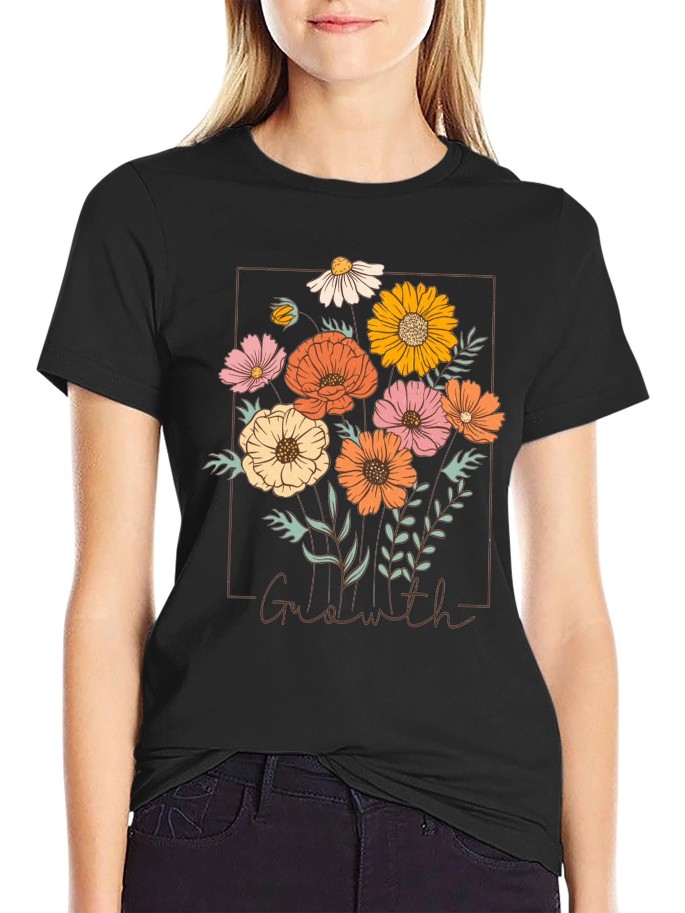 Black Floral Graphic Tee - Galawith Botanical Design view 2