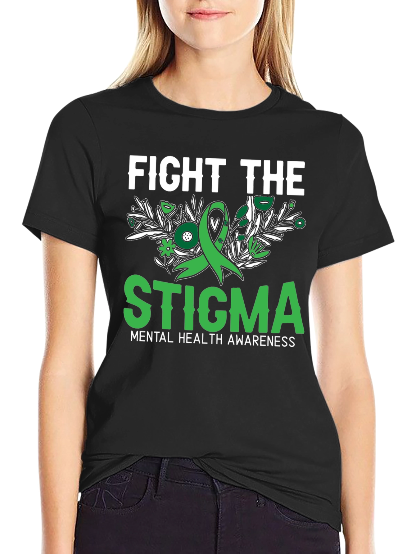 Black Fight the Stigma Mental Health Awareness T-Shirt view 2