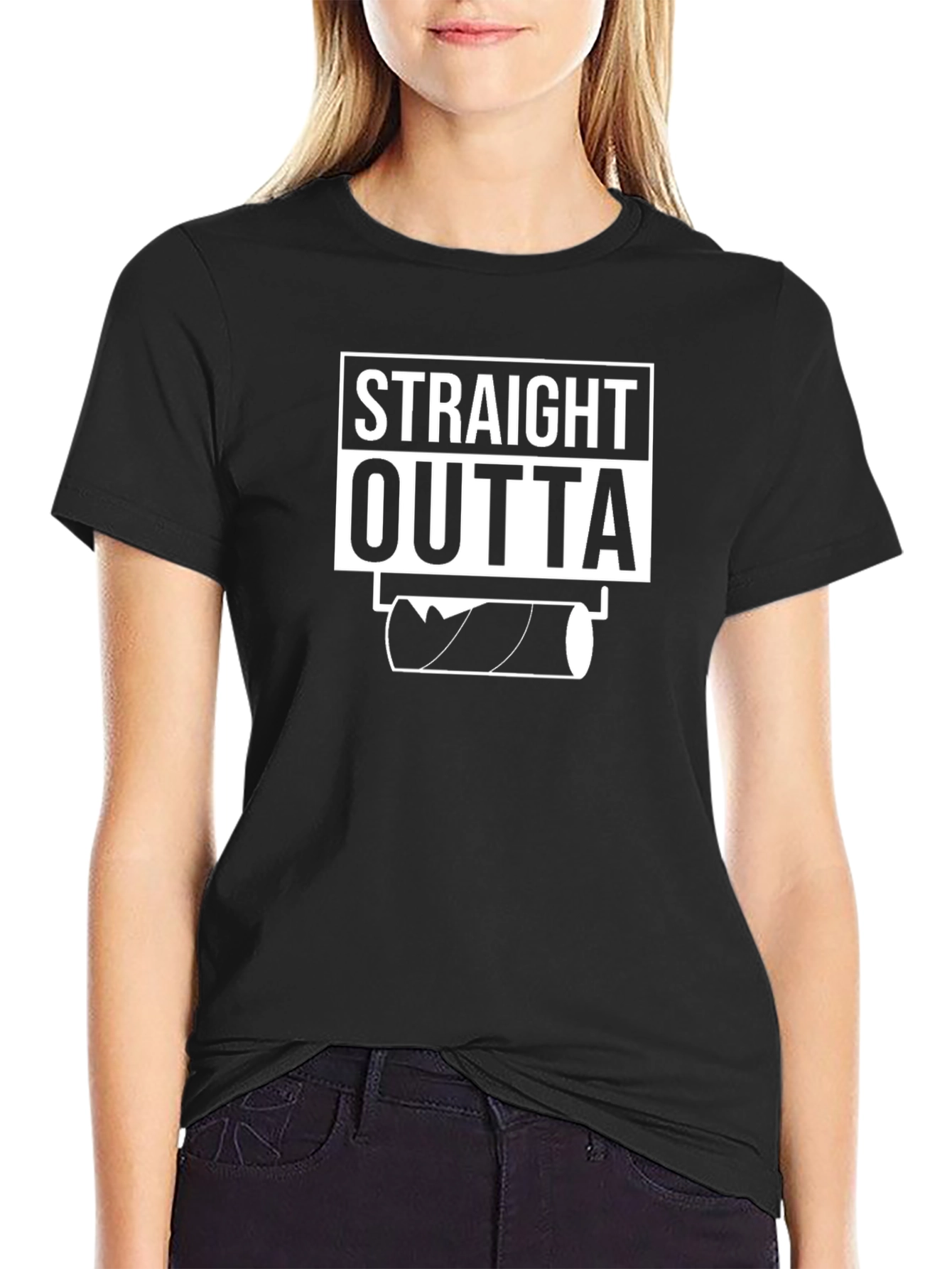 Black Straight Outta Toilet Paper Funny Graphic T-Shirt view 2