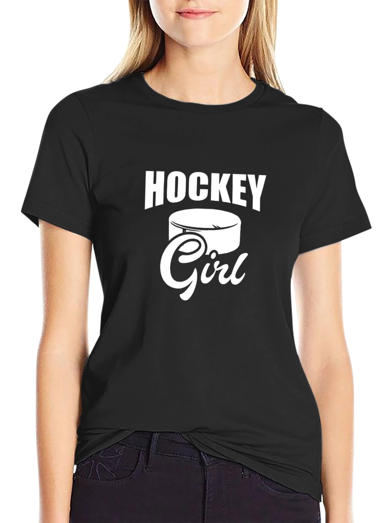 Black Hockey Girl Graphic T-Shirt - Sporty Casual Tee view 2