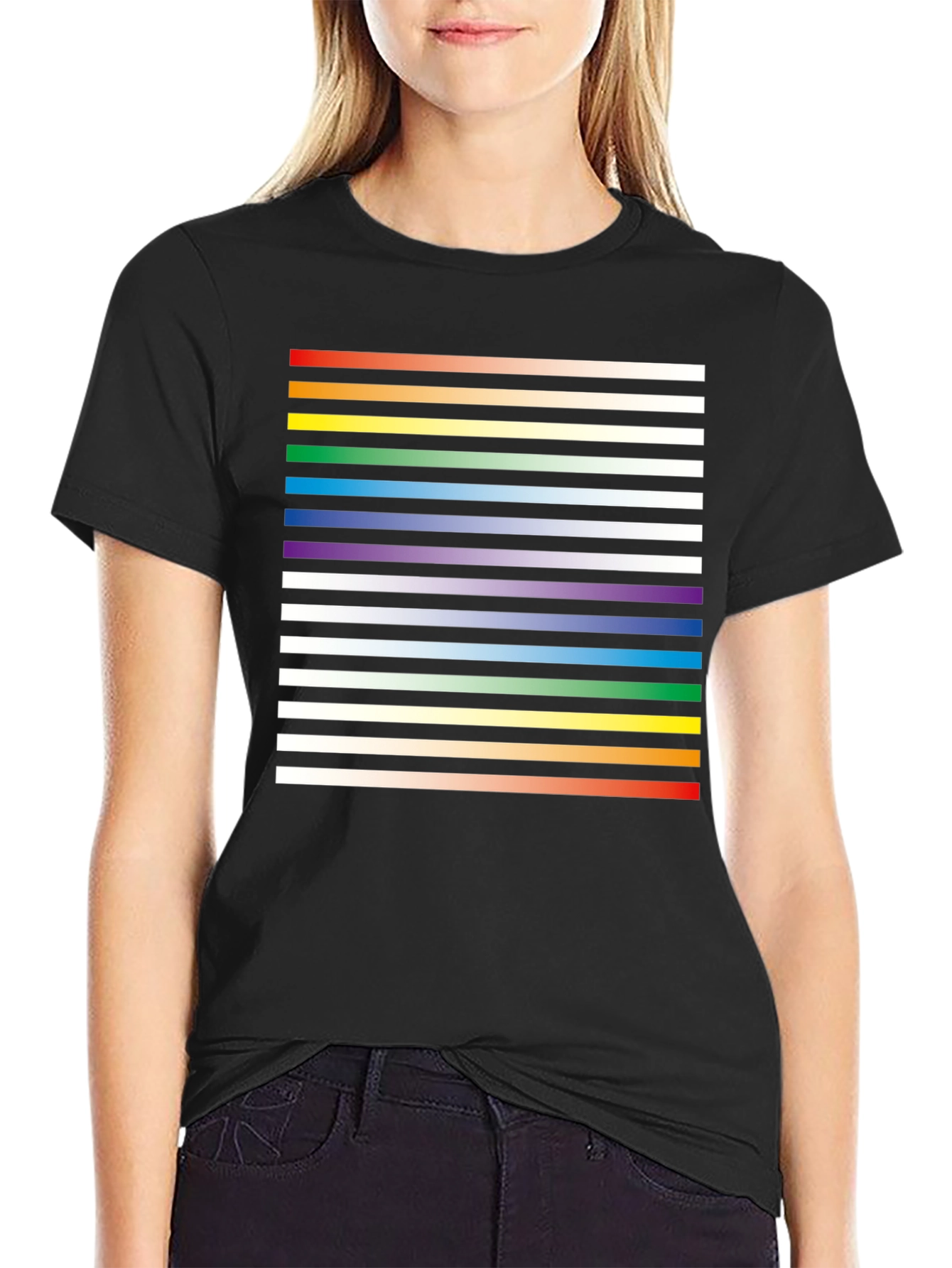 Black Striped Rainbow Graphic Print Black Tee view 2