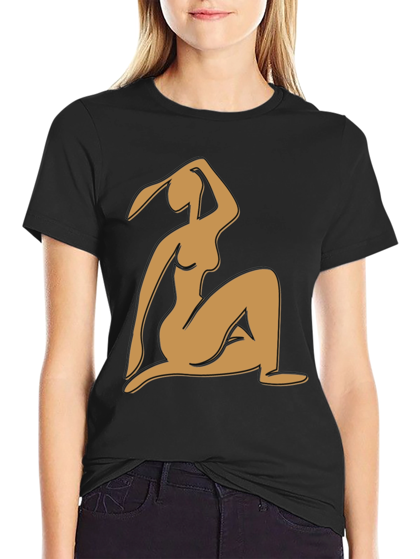 Black Abstract Woman Graphic Tee - Modern Art Shirt view 2