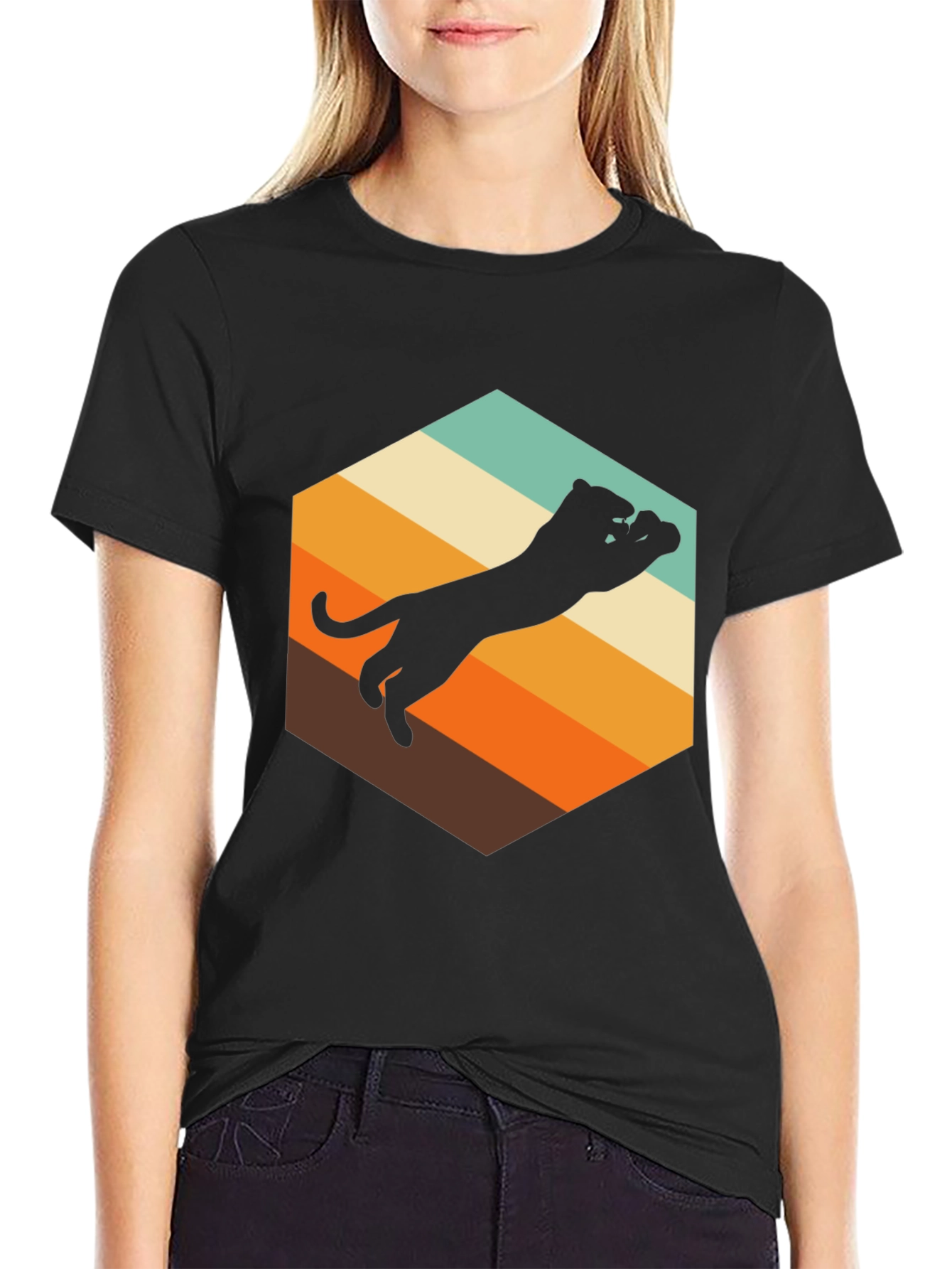 Black Retro Panther Graphic Tee - Men's Black T-Shirt view 2