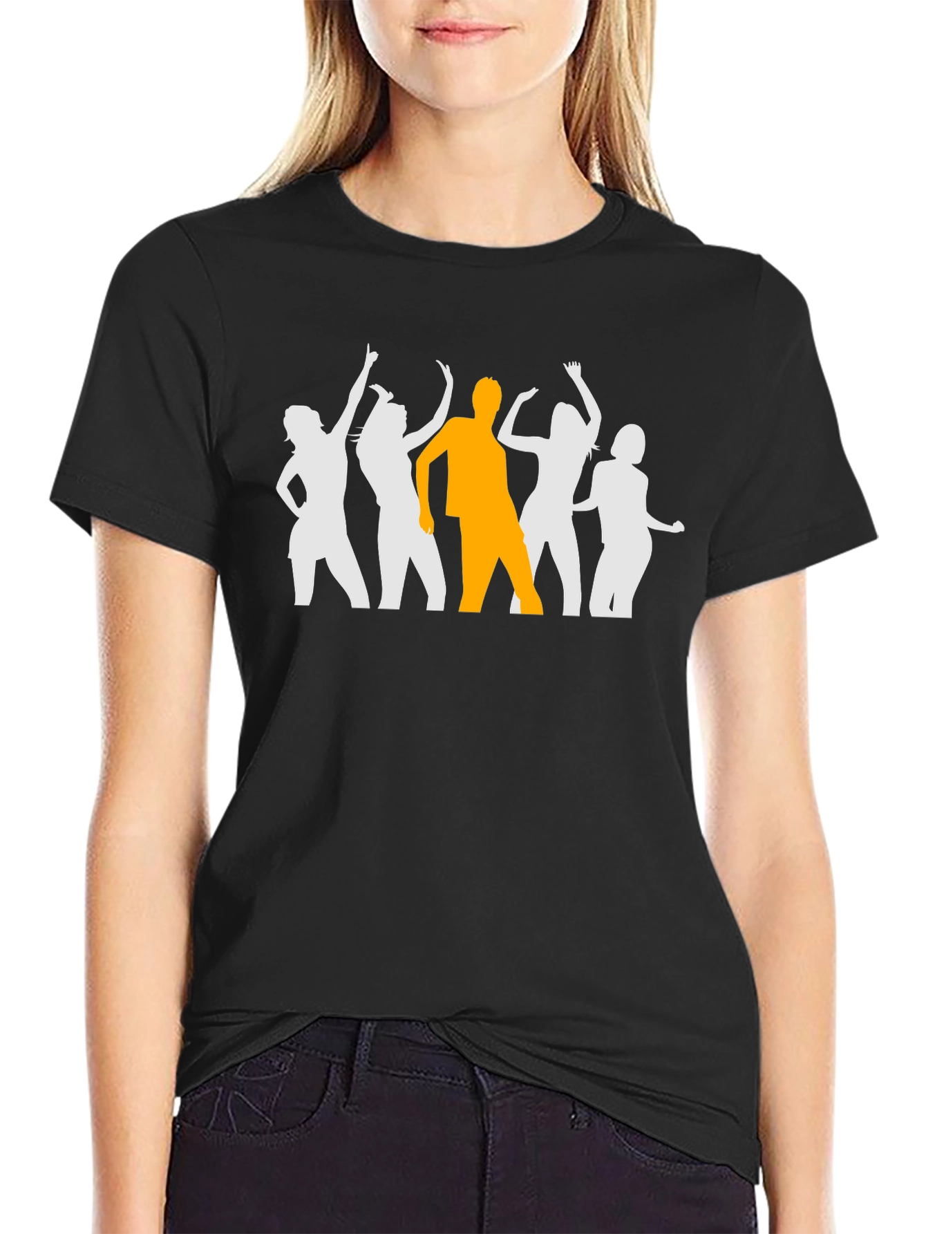 Black Dancing Silhouette Graphic Tee - Black Cotton T-Shirt view 2