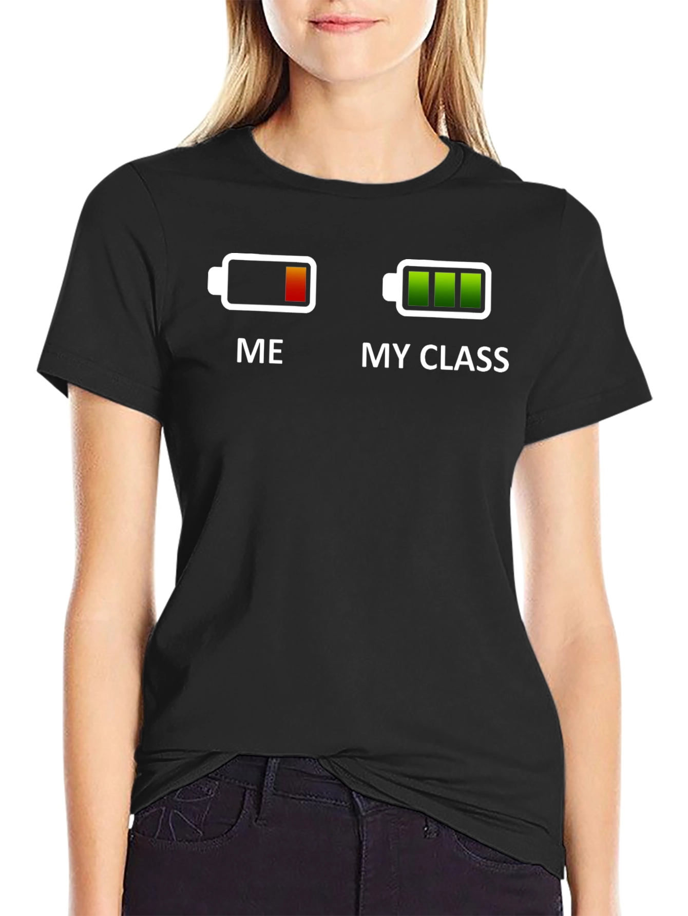 Black Funny "Me vs My Class" Battery Graphic T-Shirt view 2