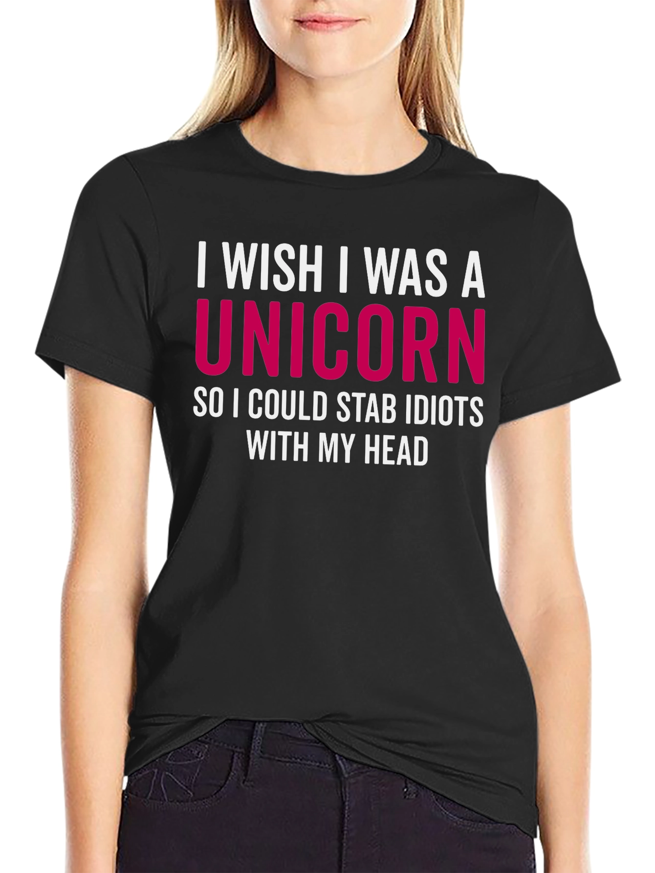 Black I Wish I Was a Unicorn T-Shirt - Funny Sarcastic Tee view 2