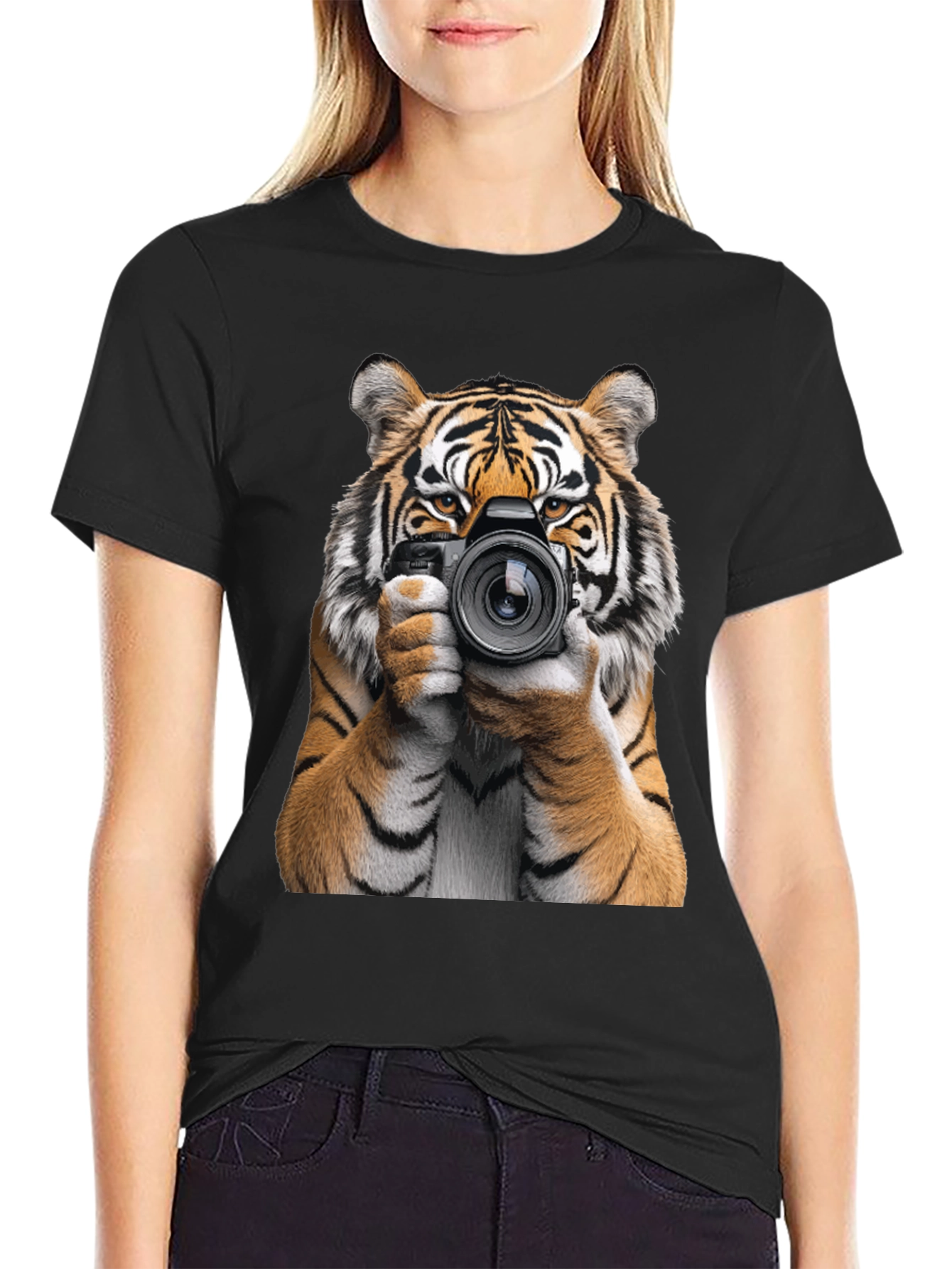 Black Tiger Photographer Graphic T-Shirt - Animal Lover Tee view 2