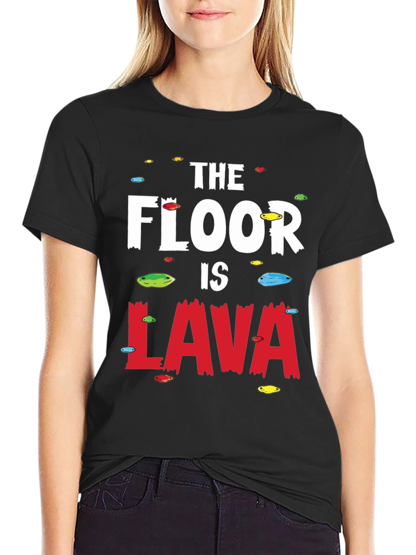 Black The Floor Is Lava Black Graphic Tee view 2