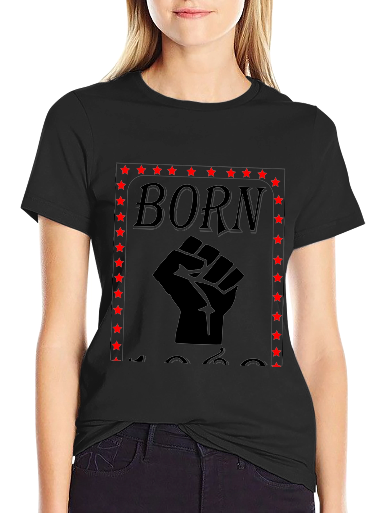 Black Born Strong Fist Graphic Tee - Black view 2