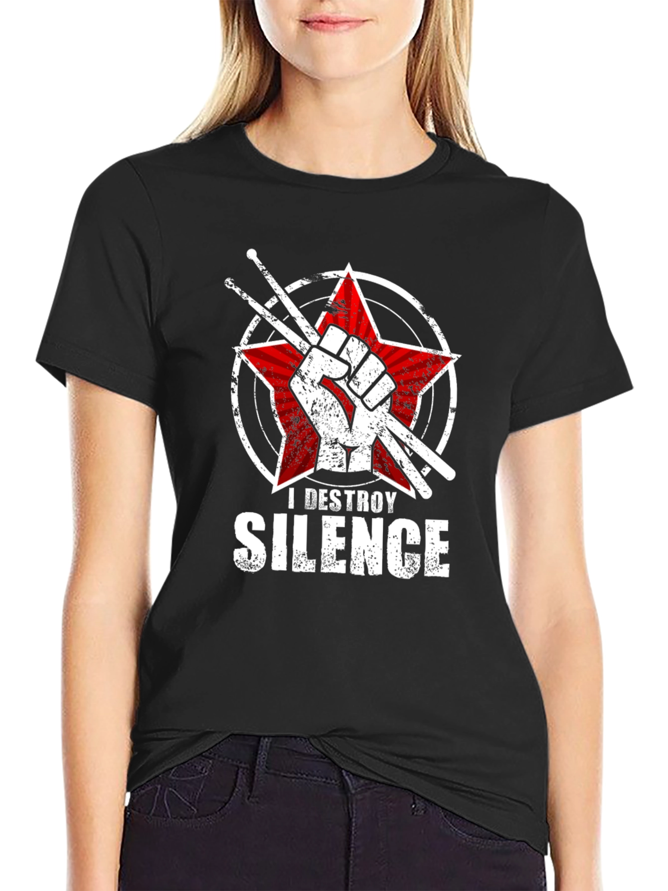 Black I Destroy Silence Drummer T-Shirt view 2