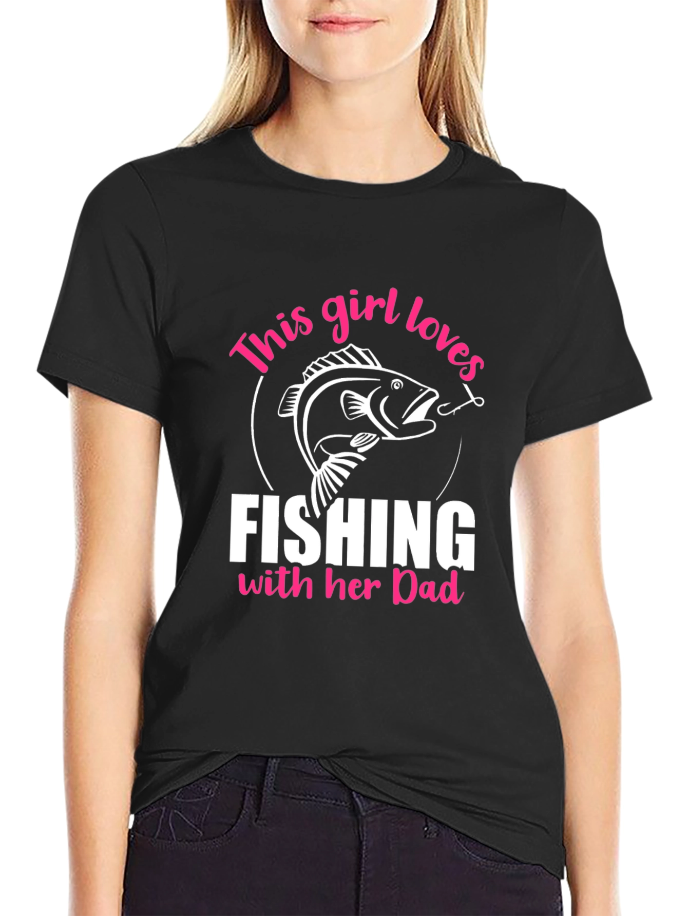Black Fishing Girl's Love Dad T-Shirt view 2
