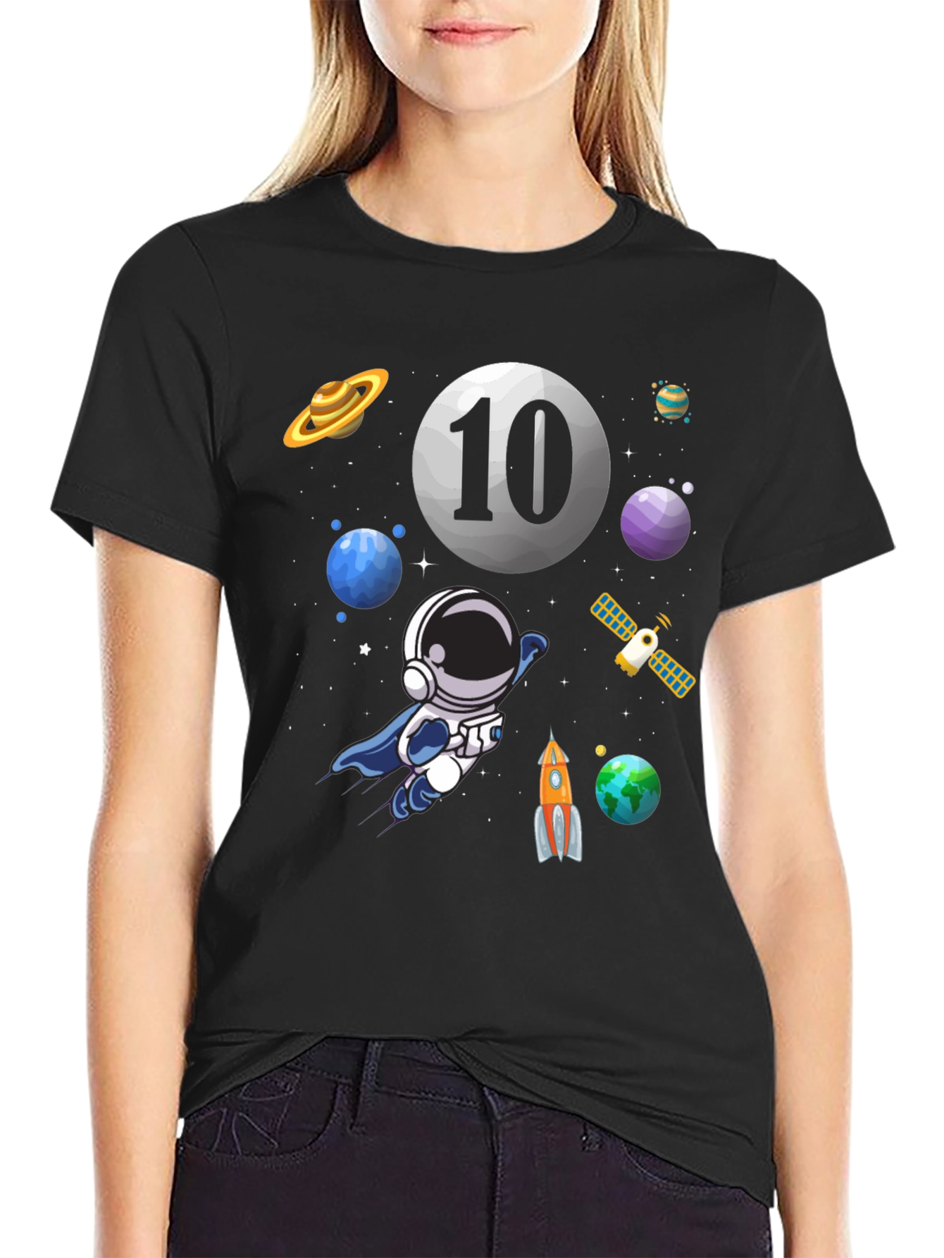Black Astronaut 10th Birthday T-Shirt view 2