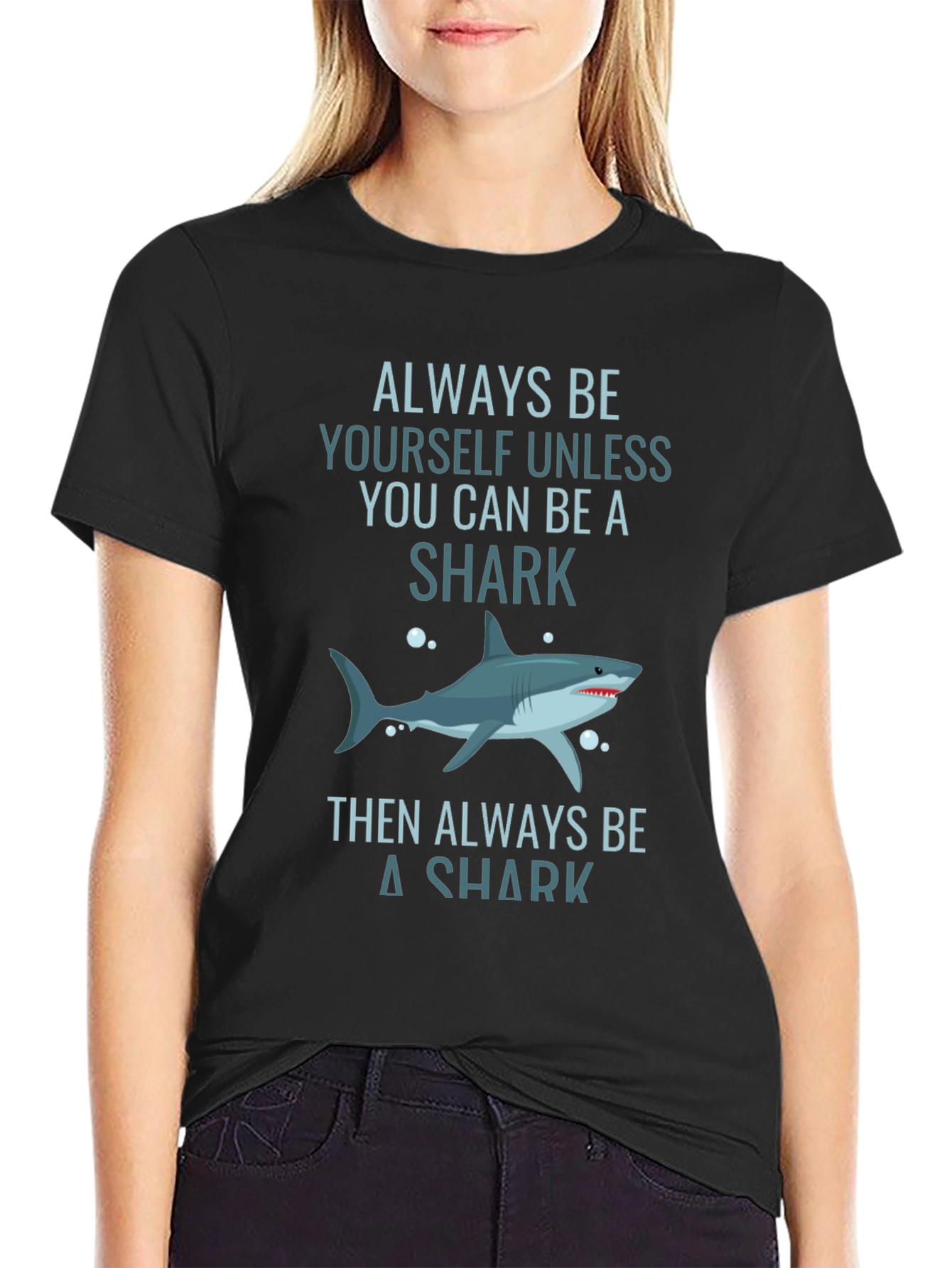 Black Always Be Yourself Shark T-Shirt - Graphic Tee view 2