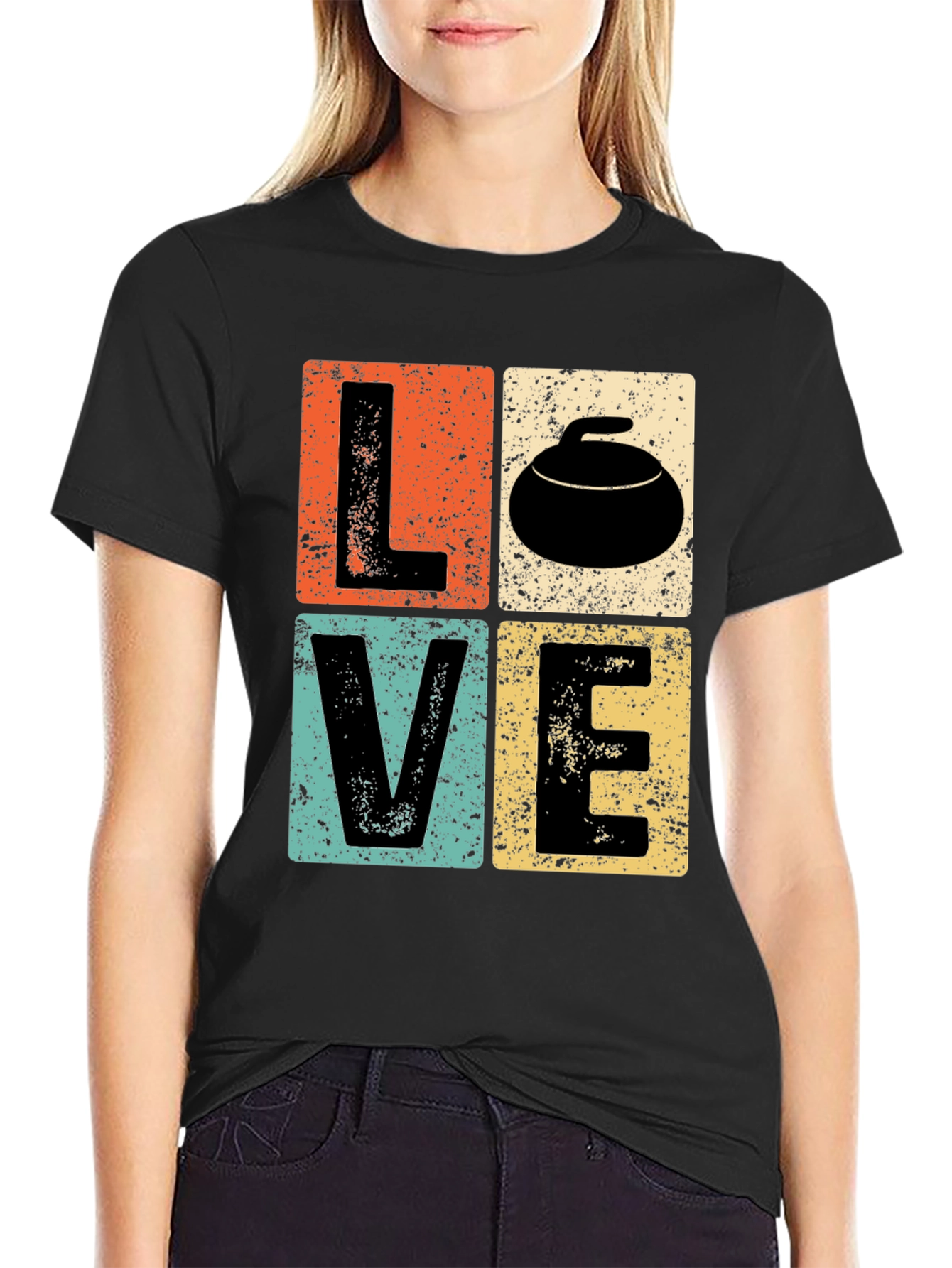Black LOVE Curling T-Shirt - Retro Design view 2