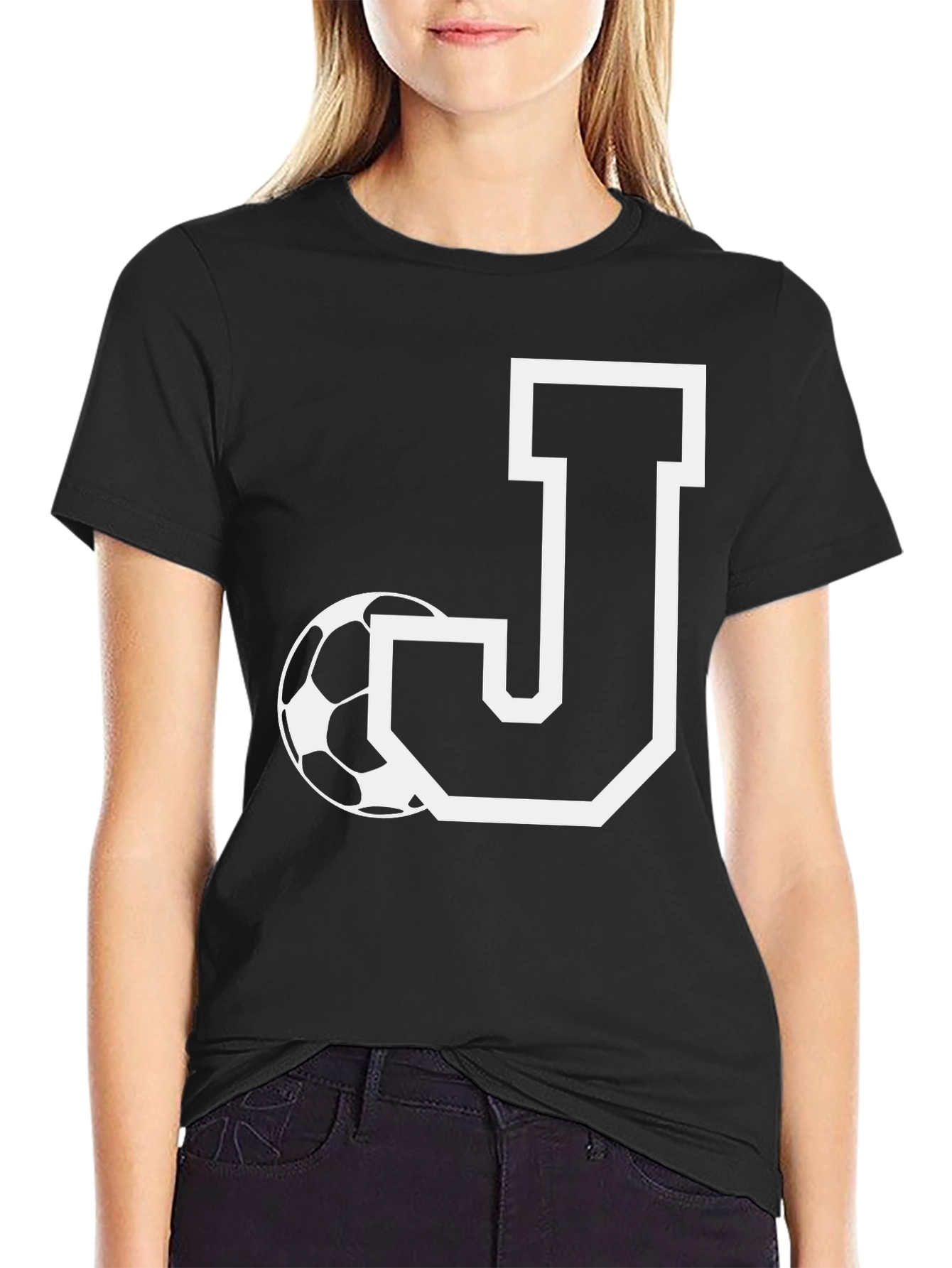 Black Soccer Initial J T-Shirt view 2