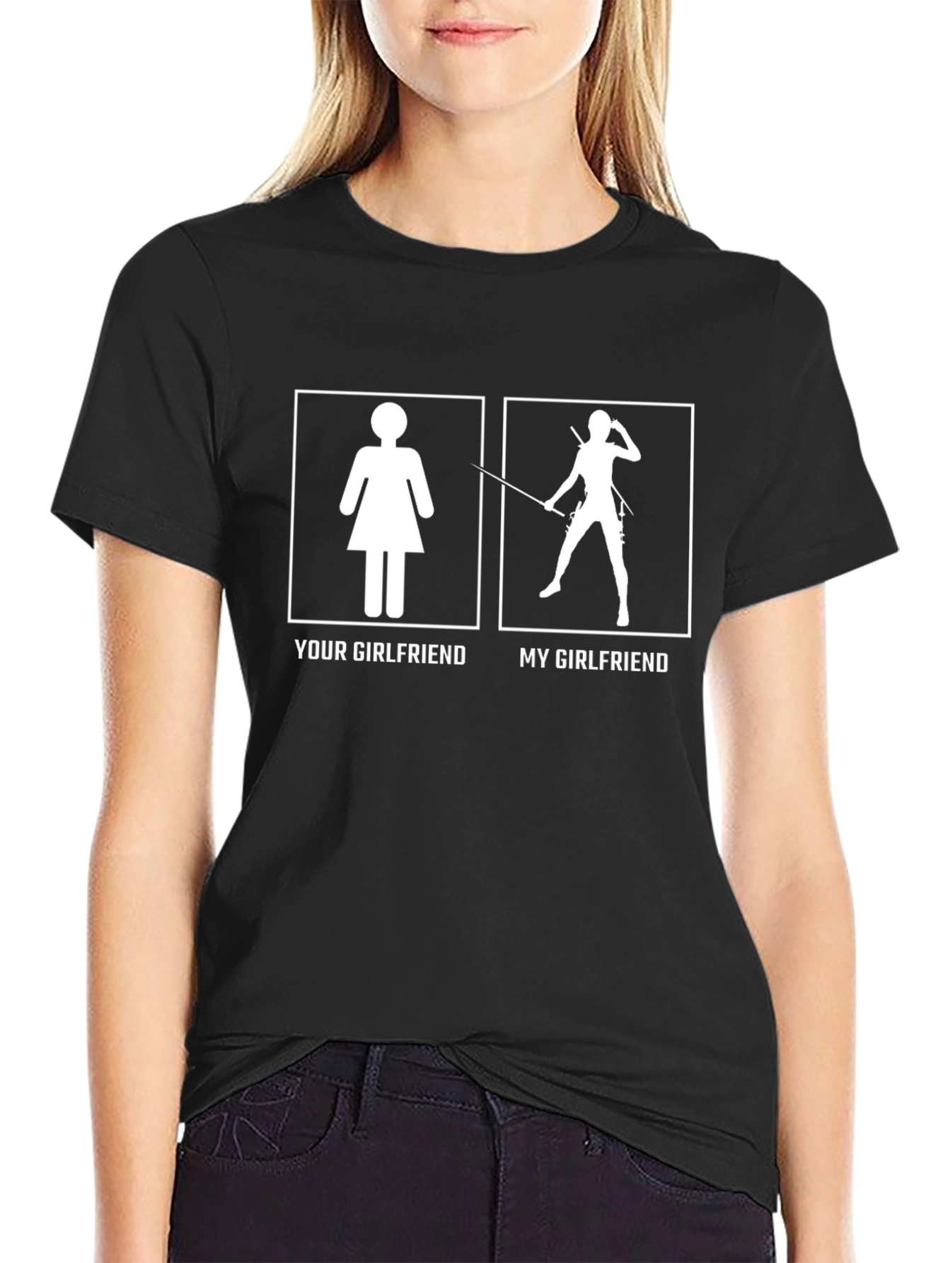Black Funny Rock Climbing Girlfriend Graphic Tee view 2