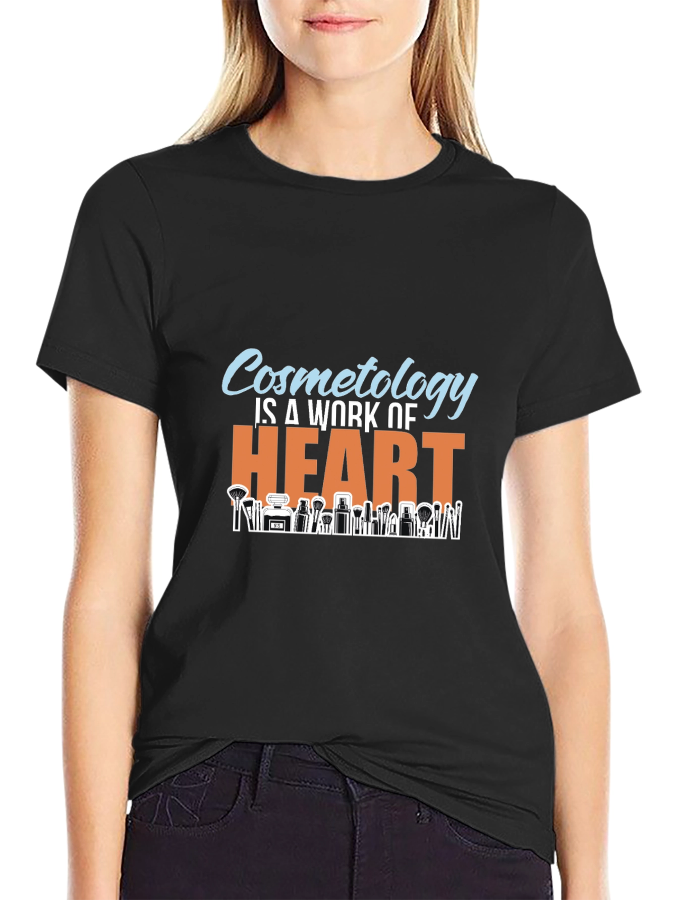 Black Cosmetology Is A Work Of Heart Black T-Shirt view 2