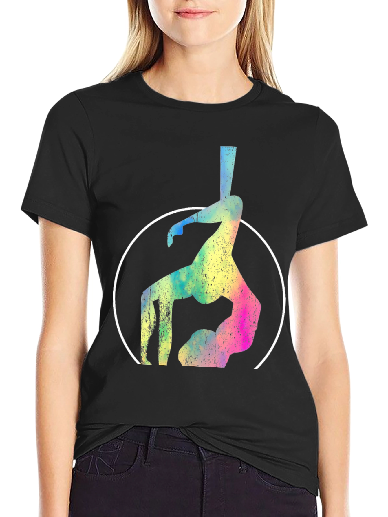 Black Aerial Yoga T-Shirt - Silhouette Design view 2